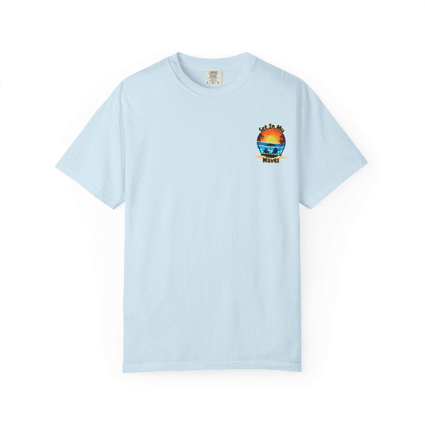 Sunset Surf T-Shirt — "Set In My Waves" Retro Beach Graphic Tee