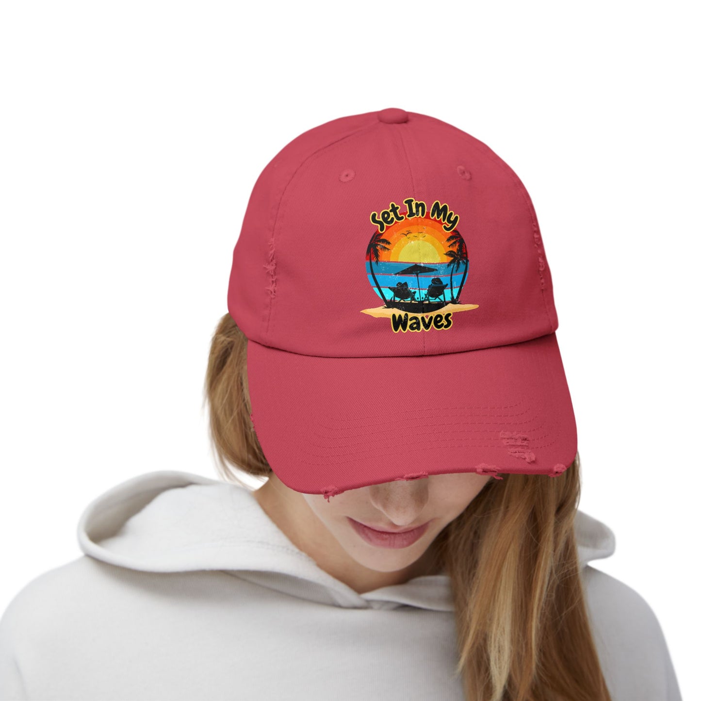 "Set In My Waves" Tropical Distressed Cap