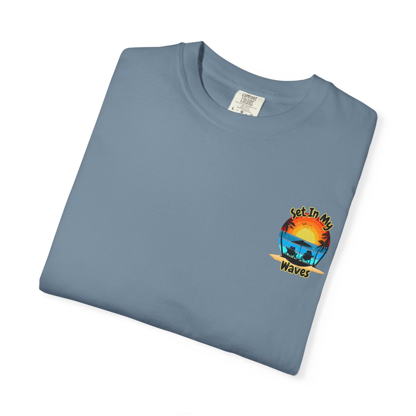 Sunset Surf T-Shirt — "Set In My Waves" Retro Beach Graphic Tee