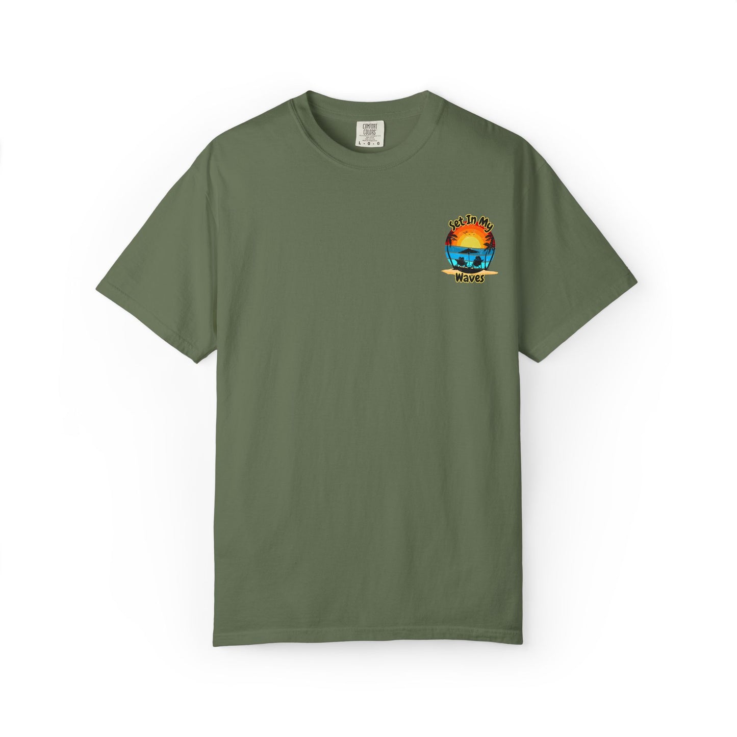 Sunset Surf T-Shirt — "Set In My Waves" Retro Beach Graphic Tee