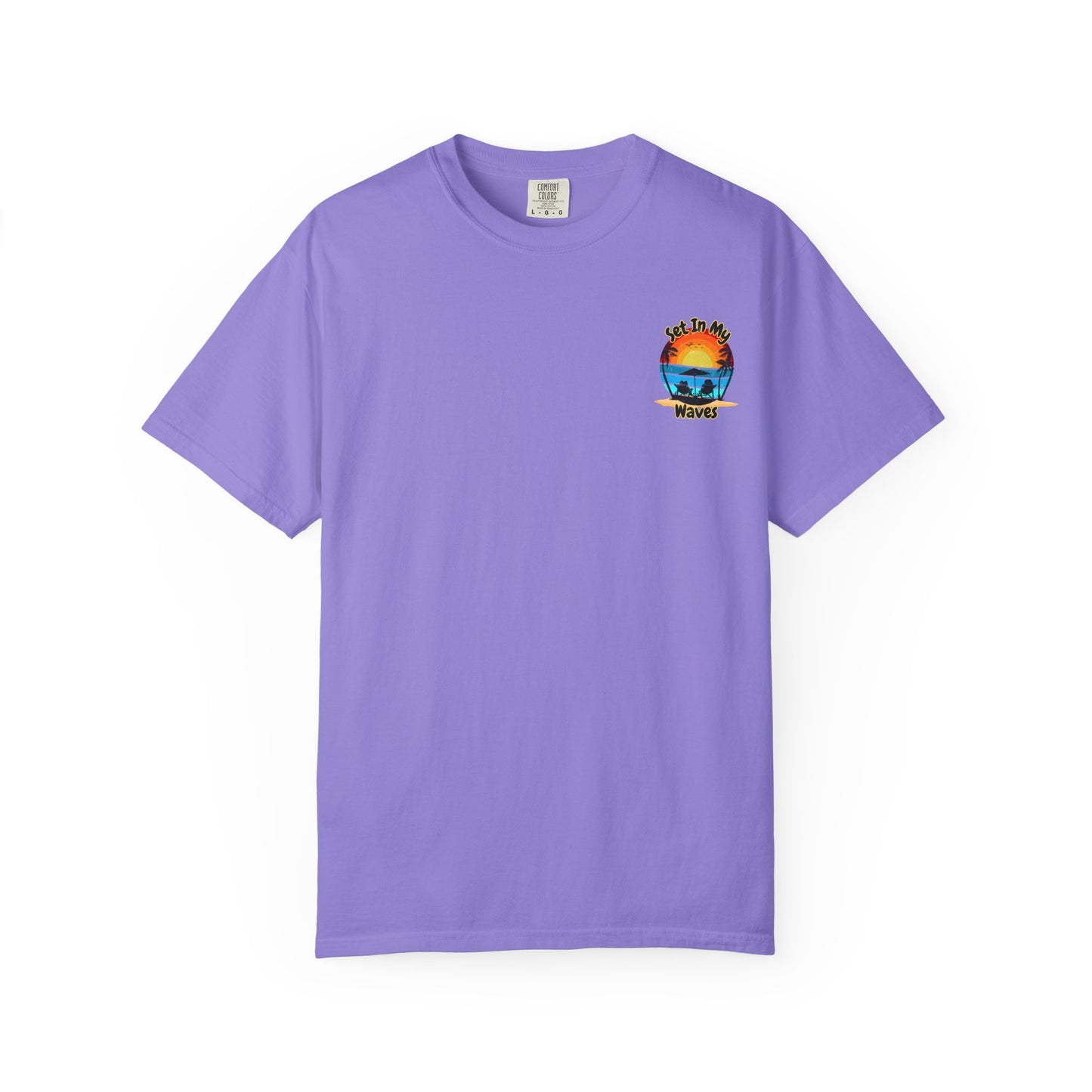 Sunset Surf T-Shirt — "Set In My Waves" Retro Beach Graphic Tee