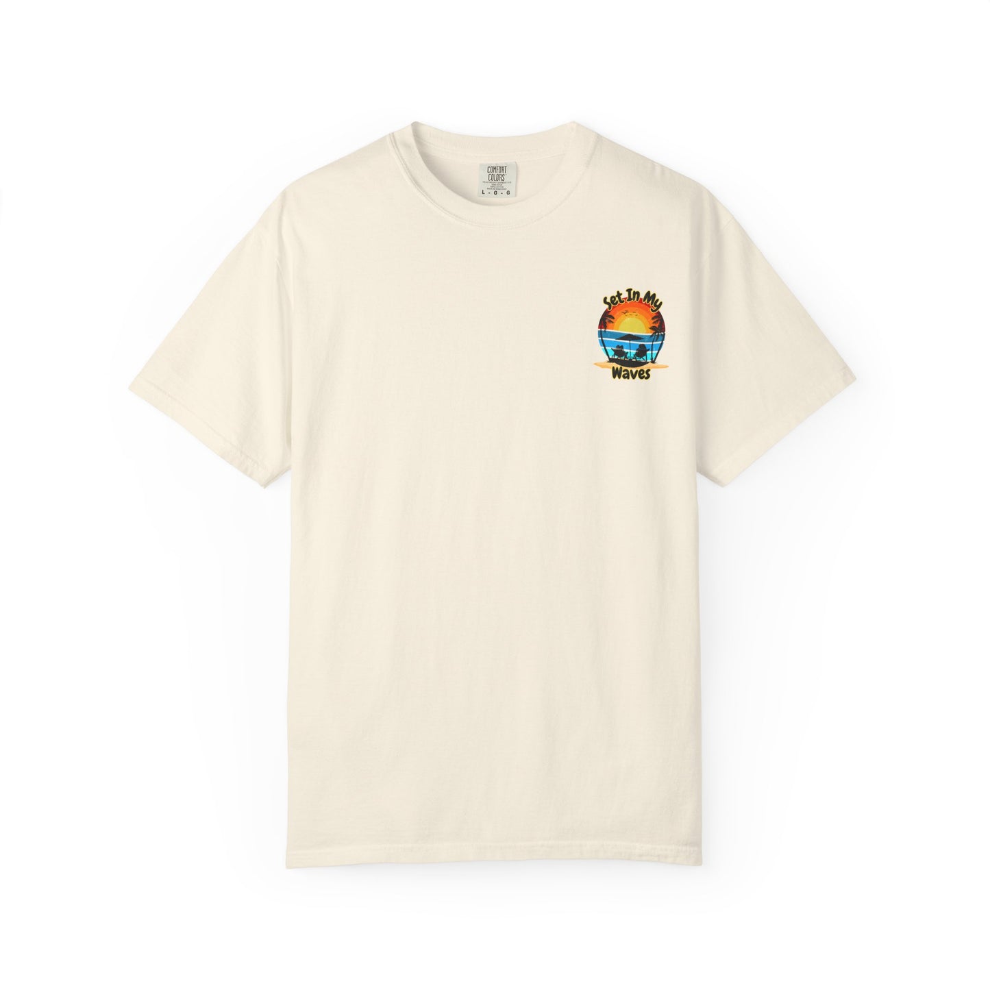 Sunset Surf T-Shirt — "Set In My Waves" Retro Beach Graphic Tee