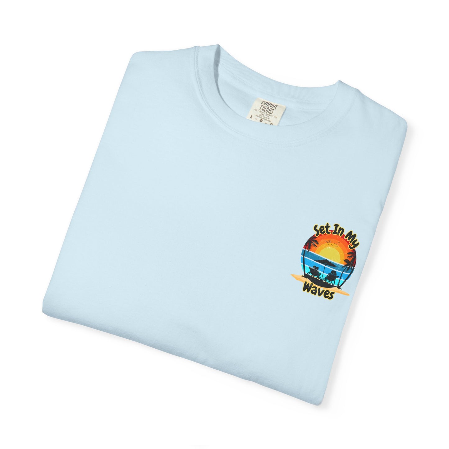 Sunset Surf T-Shirt — "Set In My Waves" Retro Beach Graphic Tee