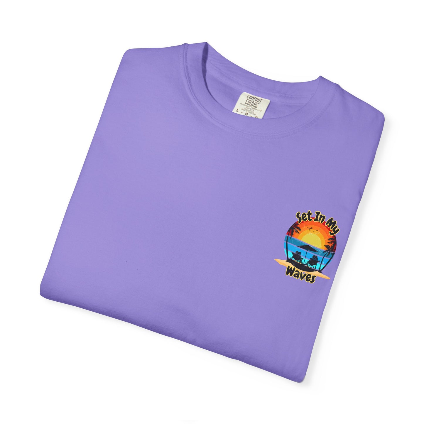 Sunset Surf T-Shirt — "Set In My Waves" Retro Beach Graphic Tee