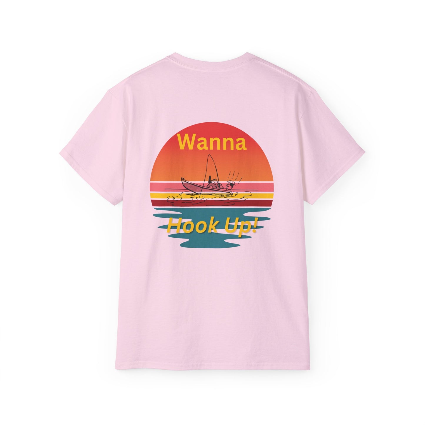 Wanna Hook Up? Fishing Sunset Tee — Graphic Fishing T‑Shirt
