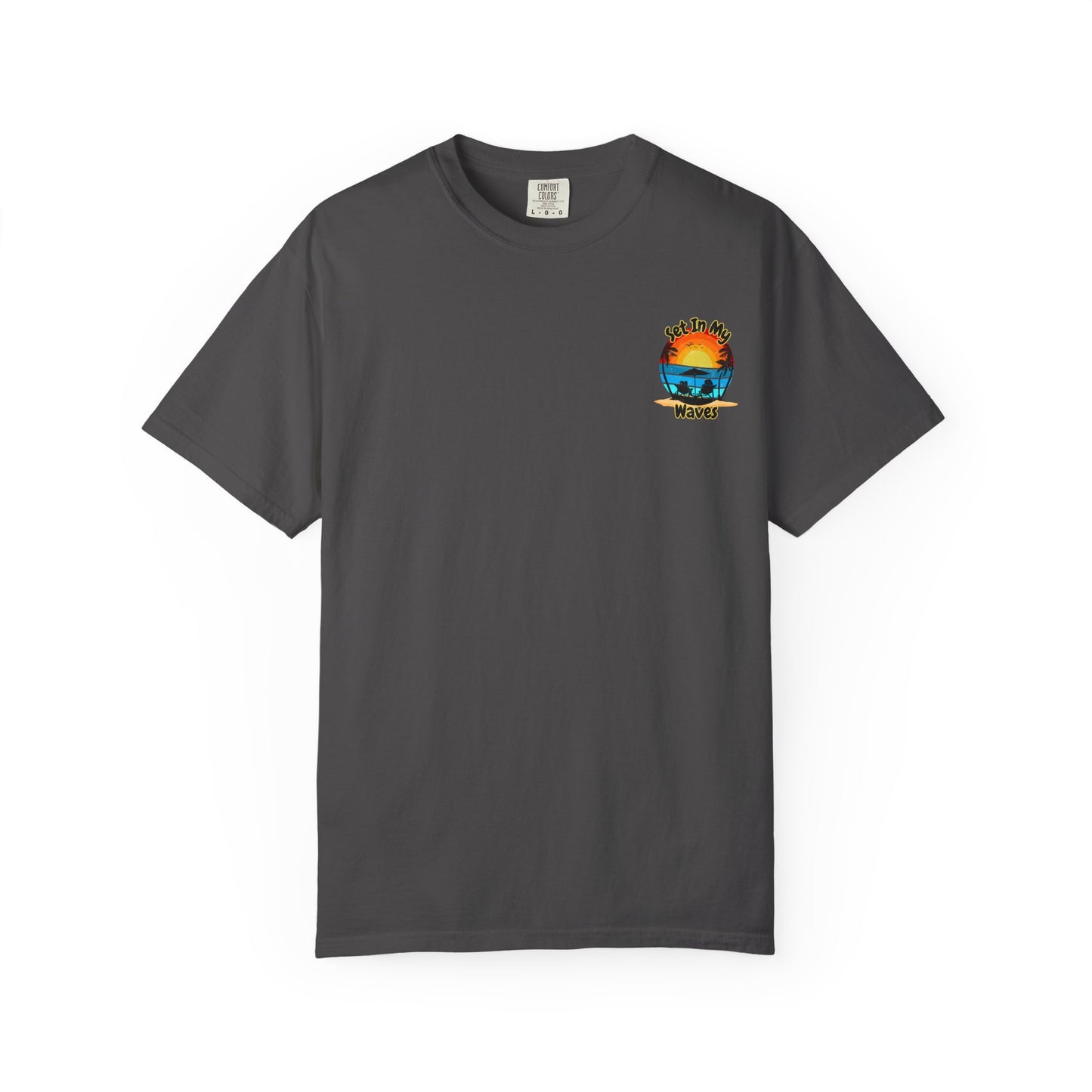 Sunset Surf T-Shirt — "Set In My Waves" Retro Beach Graphic Tee