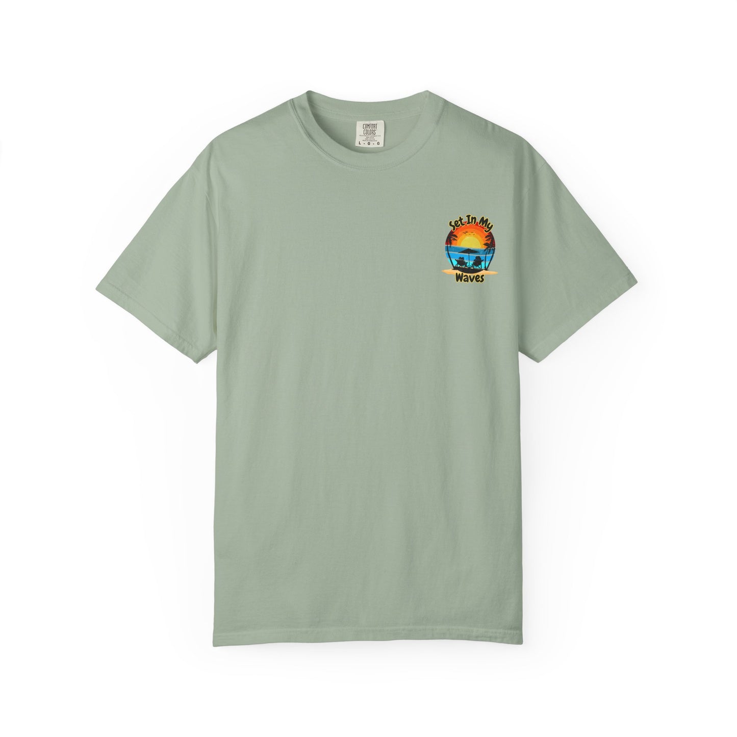 Sunset Surf T-Shirt — "Set In My Waves" Retro Beach Graphic Tee