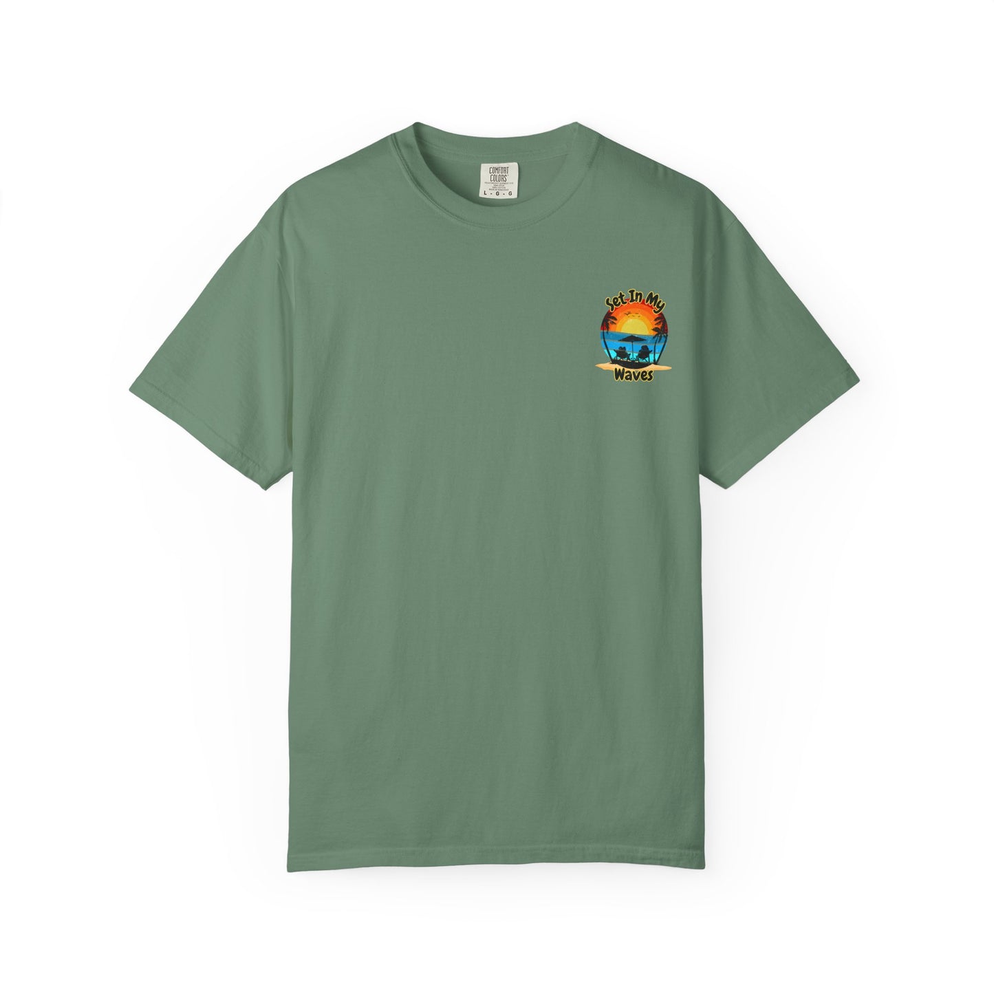 Sunset Surf T-Shirt — "Set In My Waves" Retro Beach Graphic Tee
