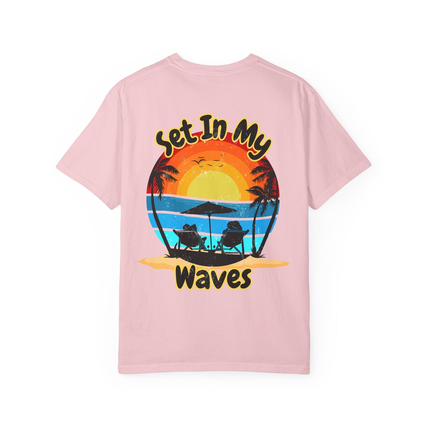 Sunset Surf T-Shirt — "Set In My Waves" Retro Beach Graphic Tee