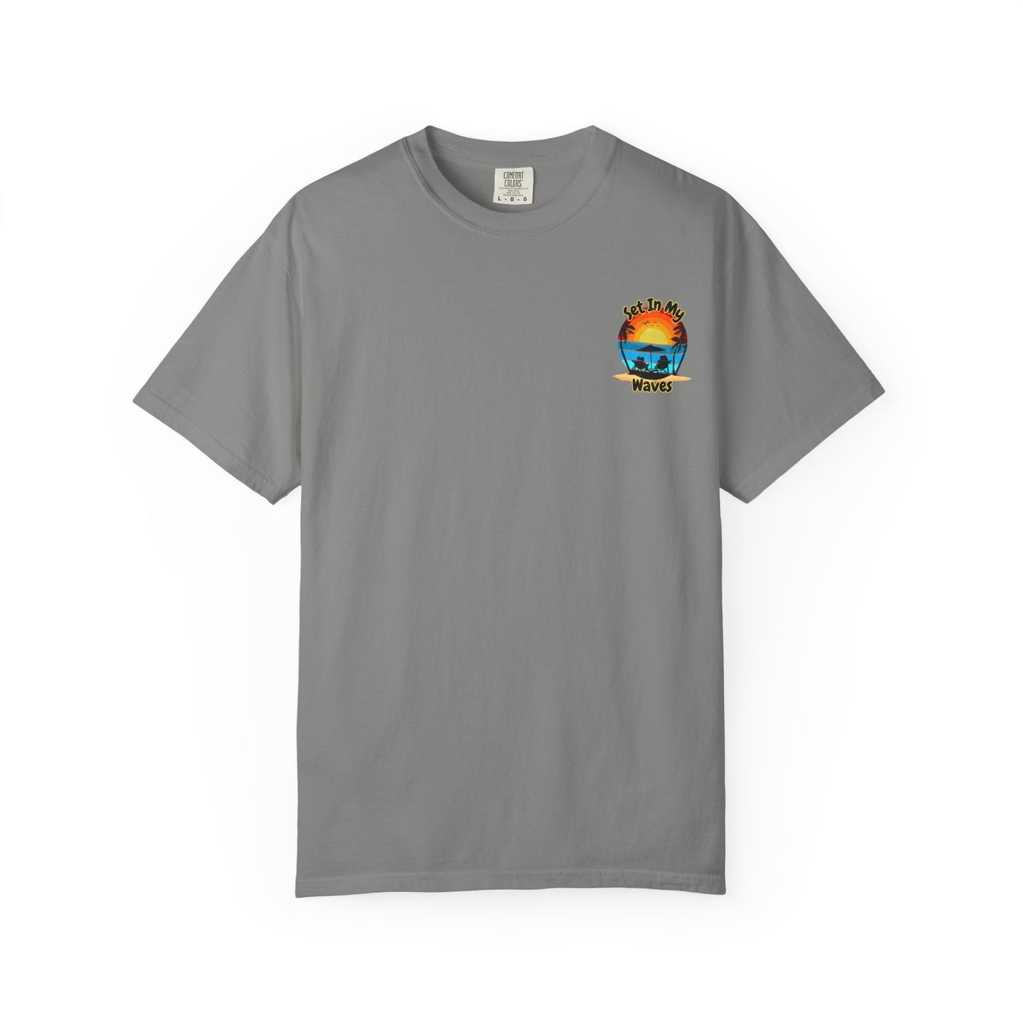Sunset Surf T-Shirt — "Set In My Waves" Retro Beach Graphic Tee