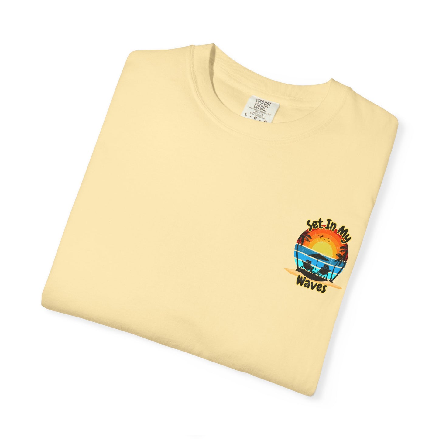 Sunset Surf T-Shirt — "Set In My Waves" Retro Beach Graphic Tee