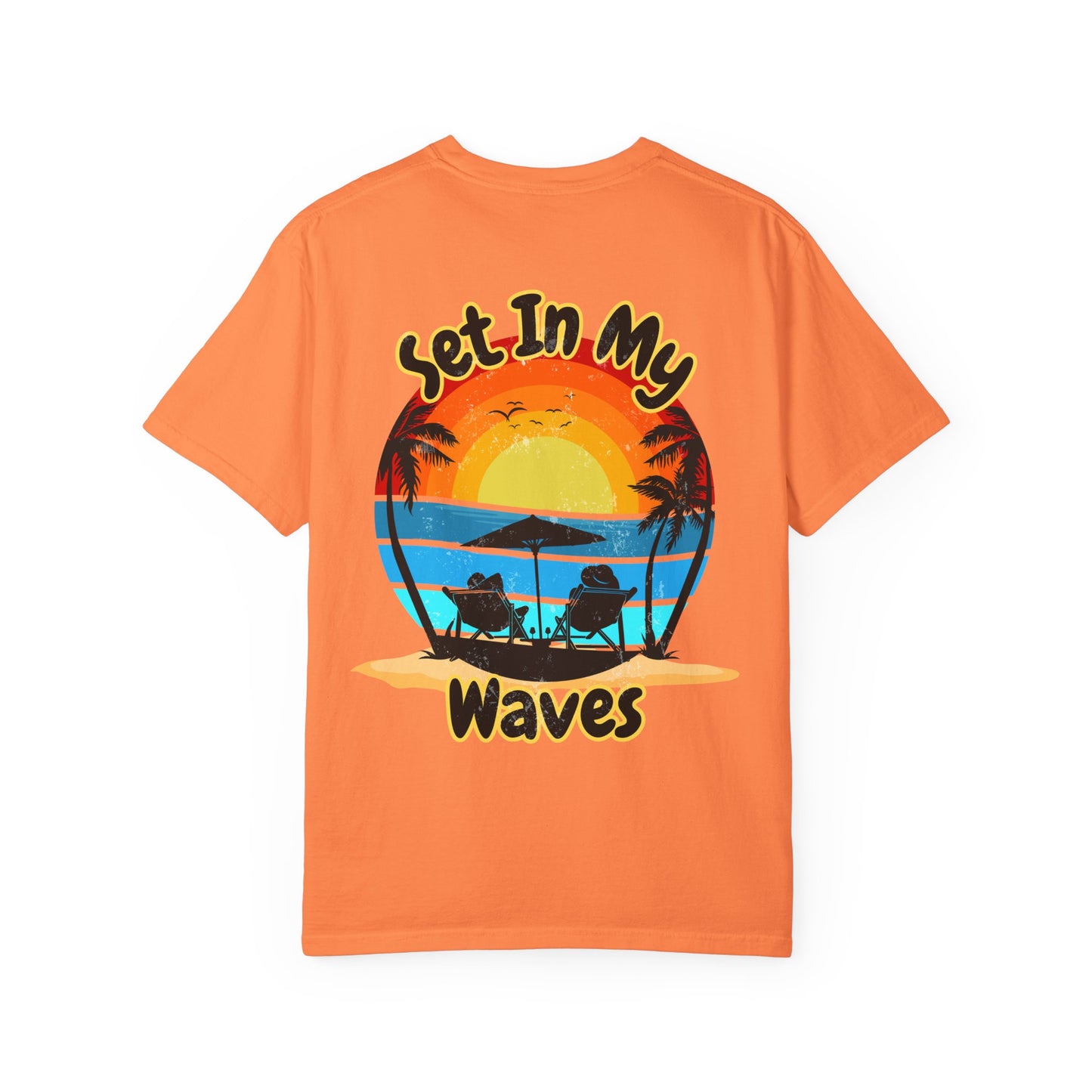 Sunset Surf T-Shirt — "Set In My Waves" Retro Beach Graphic Tee
