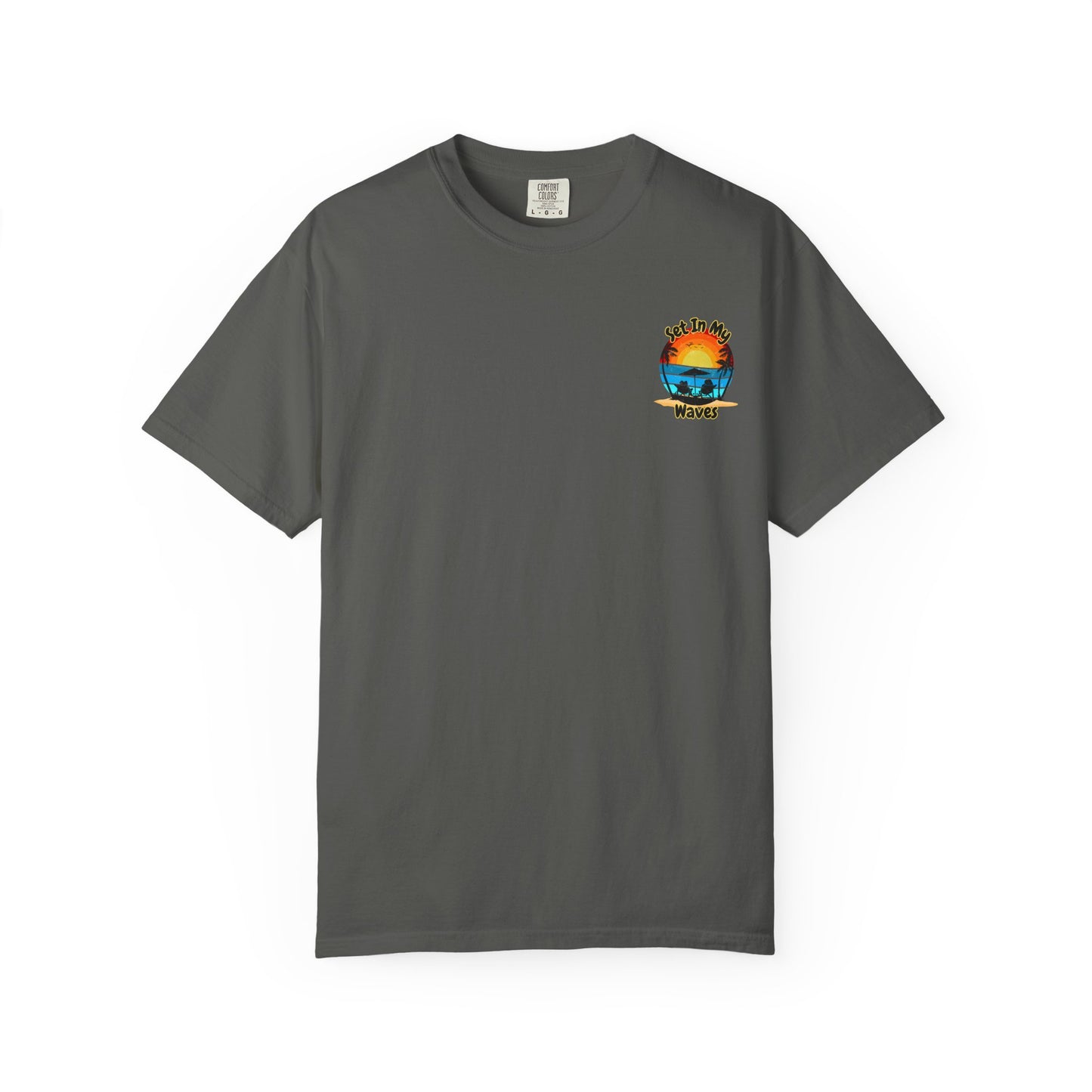 Sunset Surf T-Shirt — "Set In My Waves" Retro Beach Graphic Tee