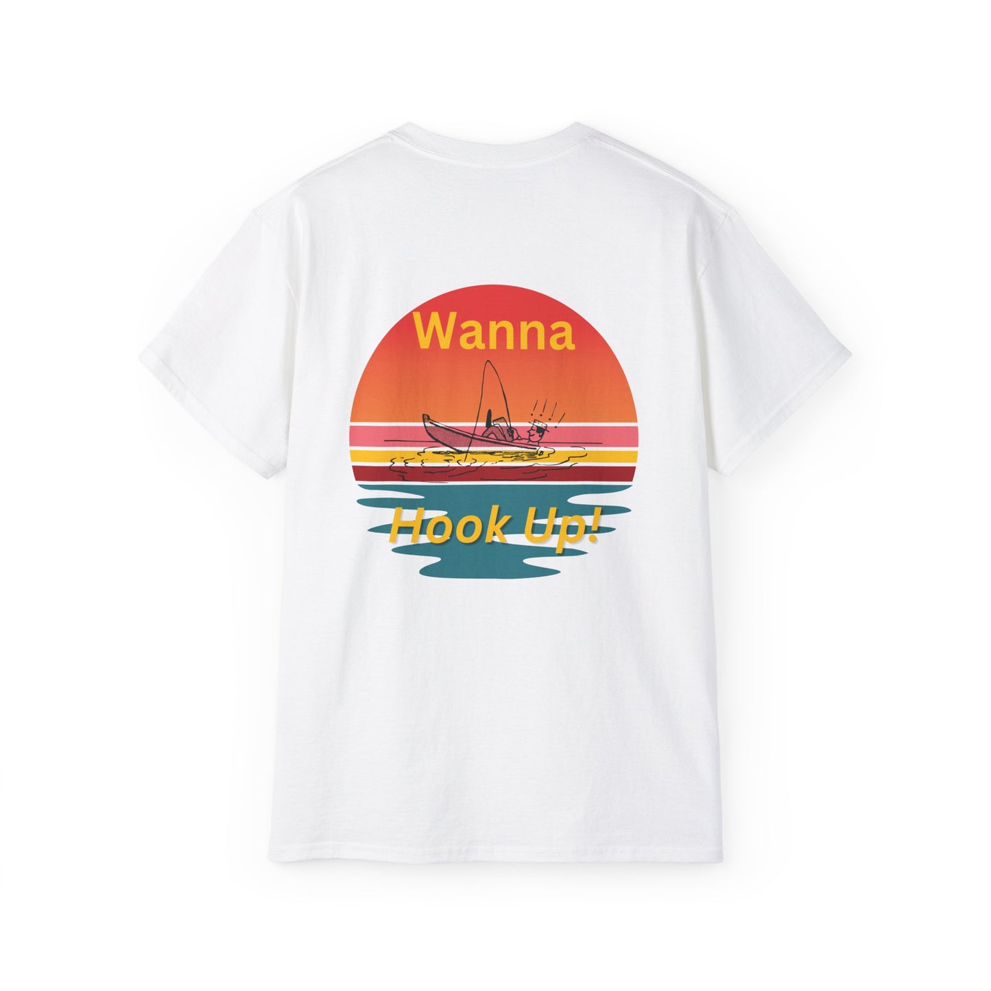 Wanna Hook Up? Fishing Sunset Tee — Graphic Fishing T‑Shirt