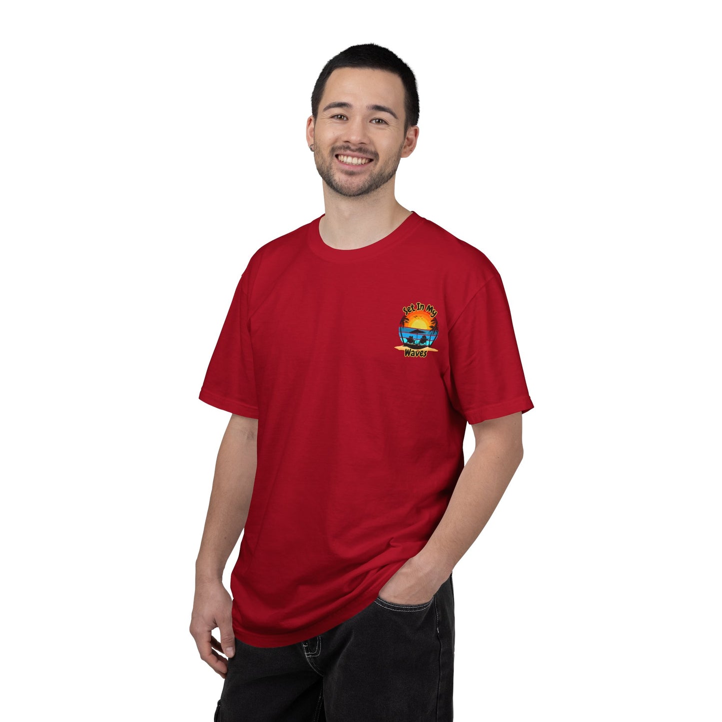 Sunset Surf T-Shirt — "Set In My Waves" Retro Beach Graphic Tee