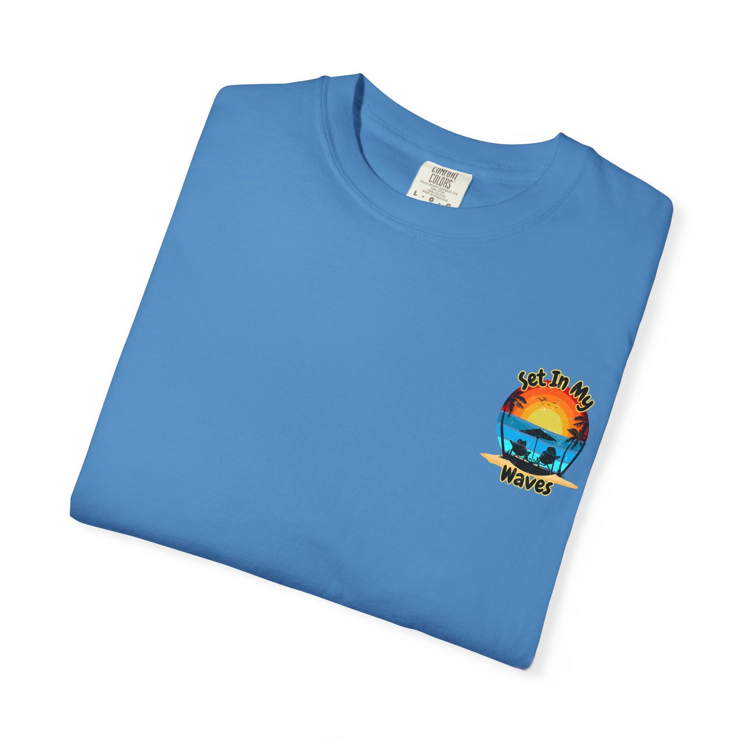 Sunset Surf T-Shirt — "Set In My Waves" Retro Beach Graphic Tee