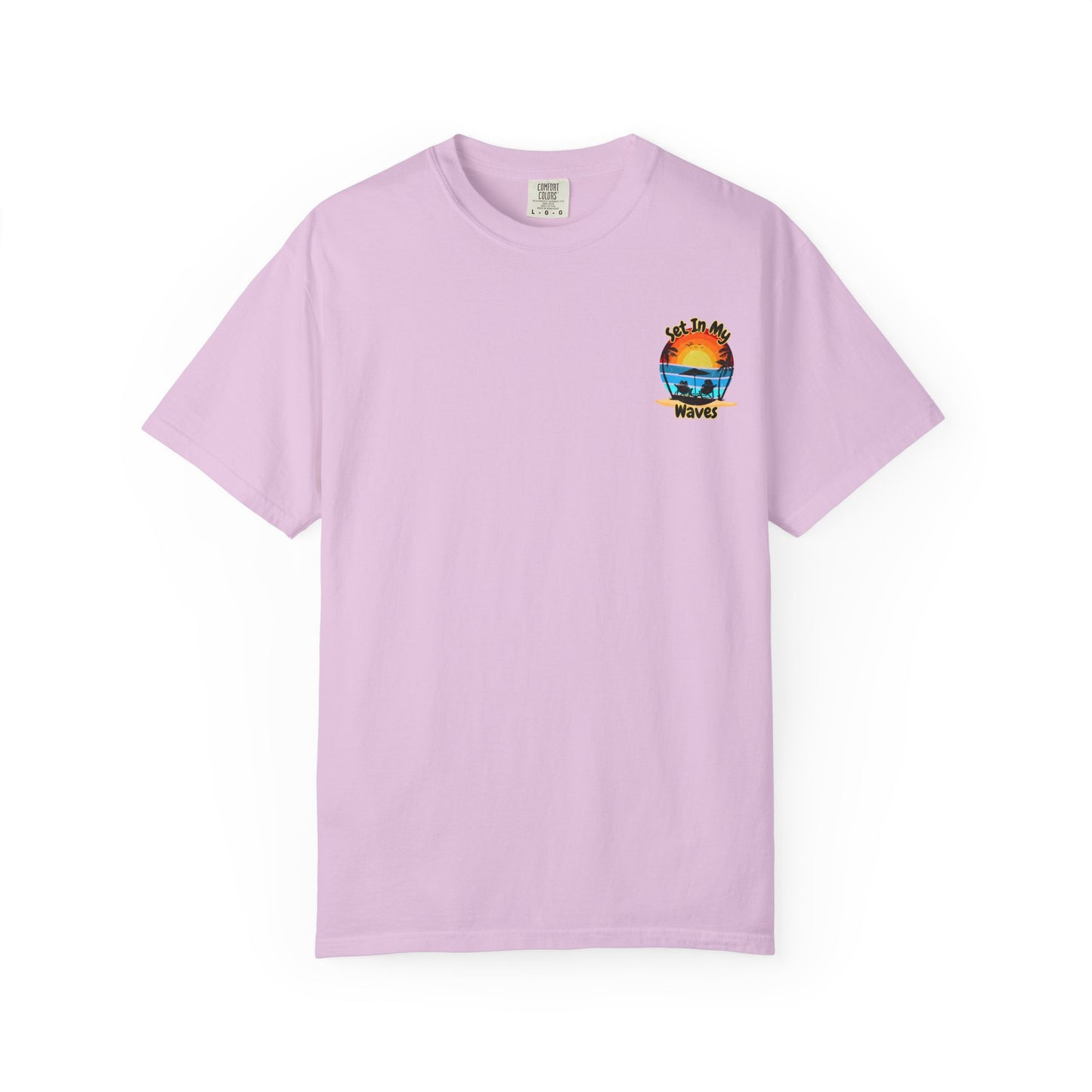 Sunset Surf T-Shirt — "Set In My Waves" Retro Beach Graphic Tee