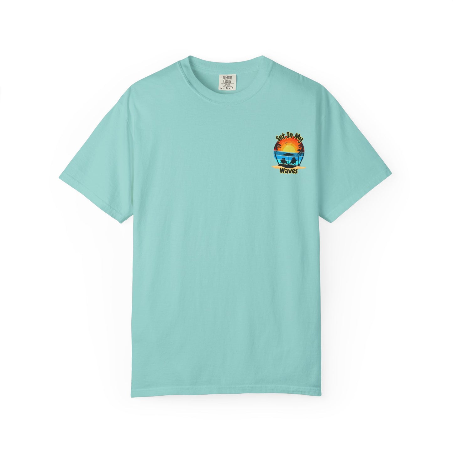 Sunset Surf T-Shirt — "Set In My Waves" Retro Beach Graphic Tee