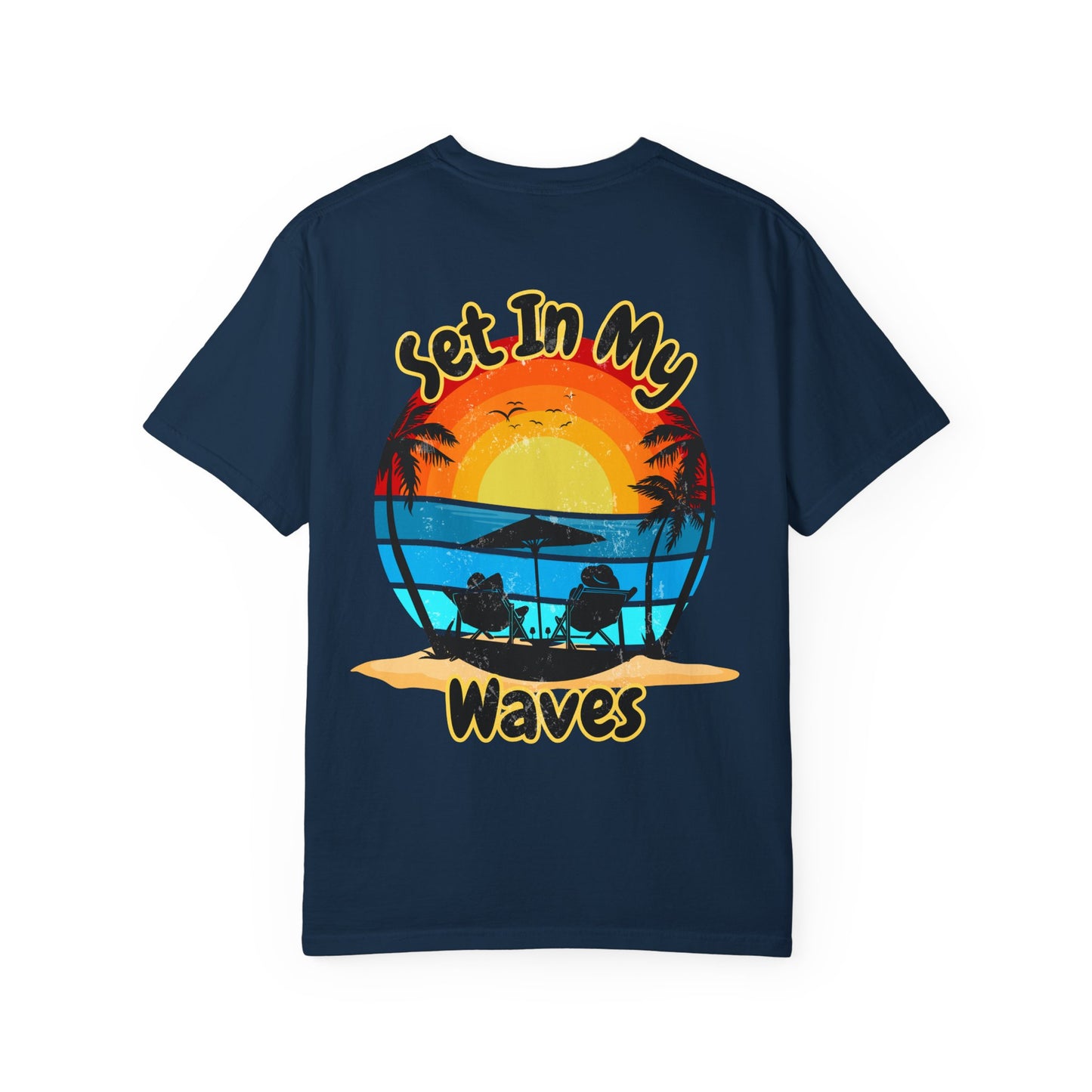 Sunset Surf T-Shirt — "Set In My Waves" Retro Beach Graphic Tee