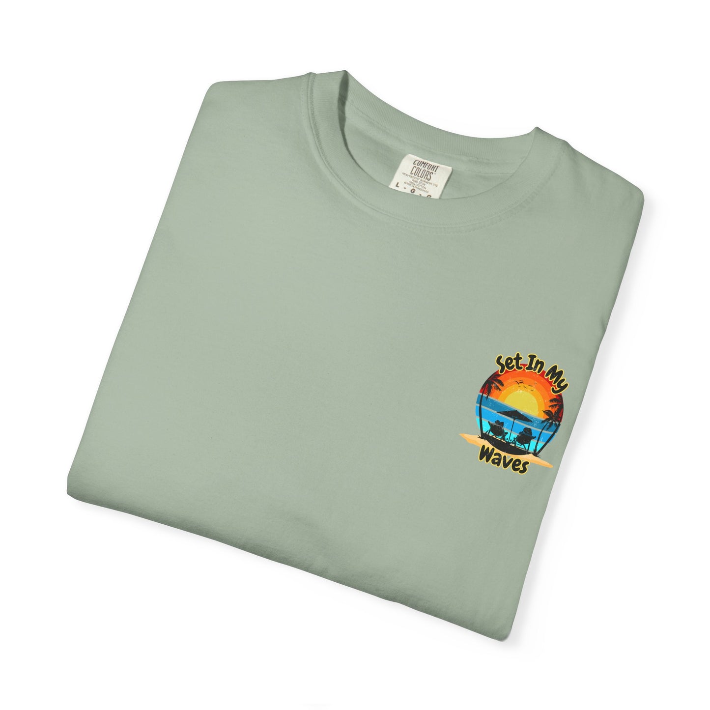 Sunset Surf T-Shirt — "Set In My Waves" Retro Beach Graphic Tee