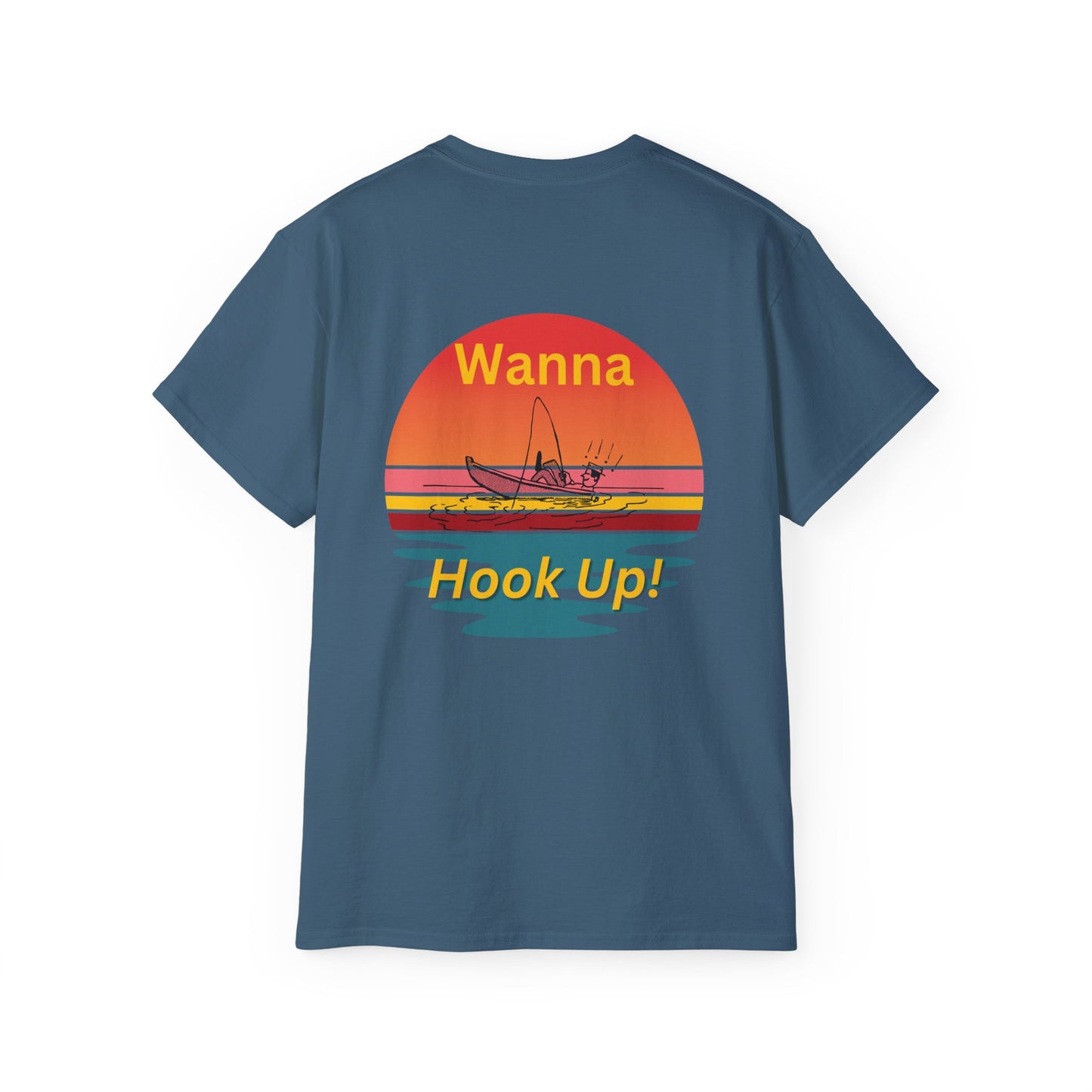 Wanna Hook Up? Fishing Sunset Tee — Graphic Fishing T‑Shirt