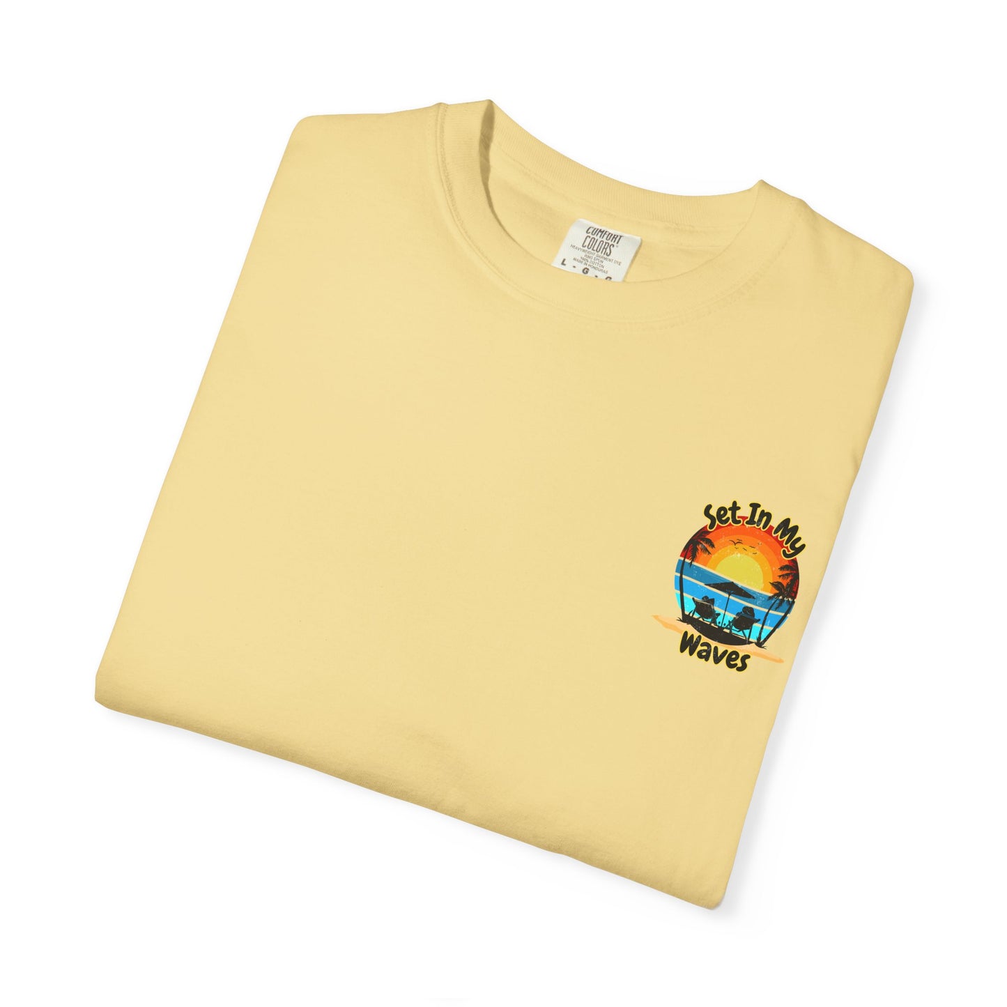 Sunset Surf T-Shirt — "Set In My Waves" Retro Beach Graphic Tee