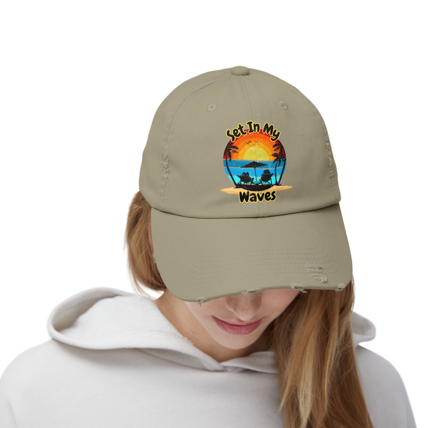 "Set In My Waves" Tropical Distressed Cap