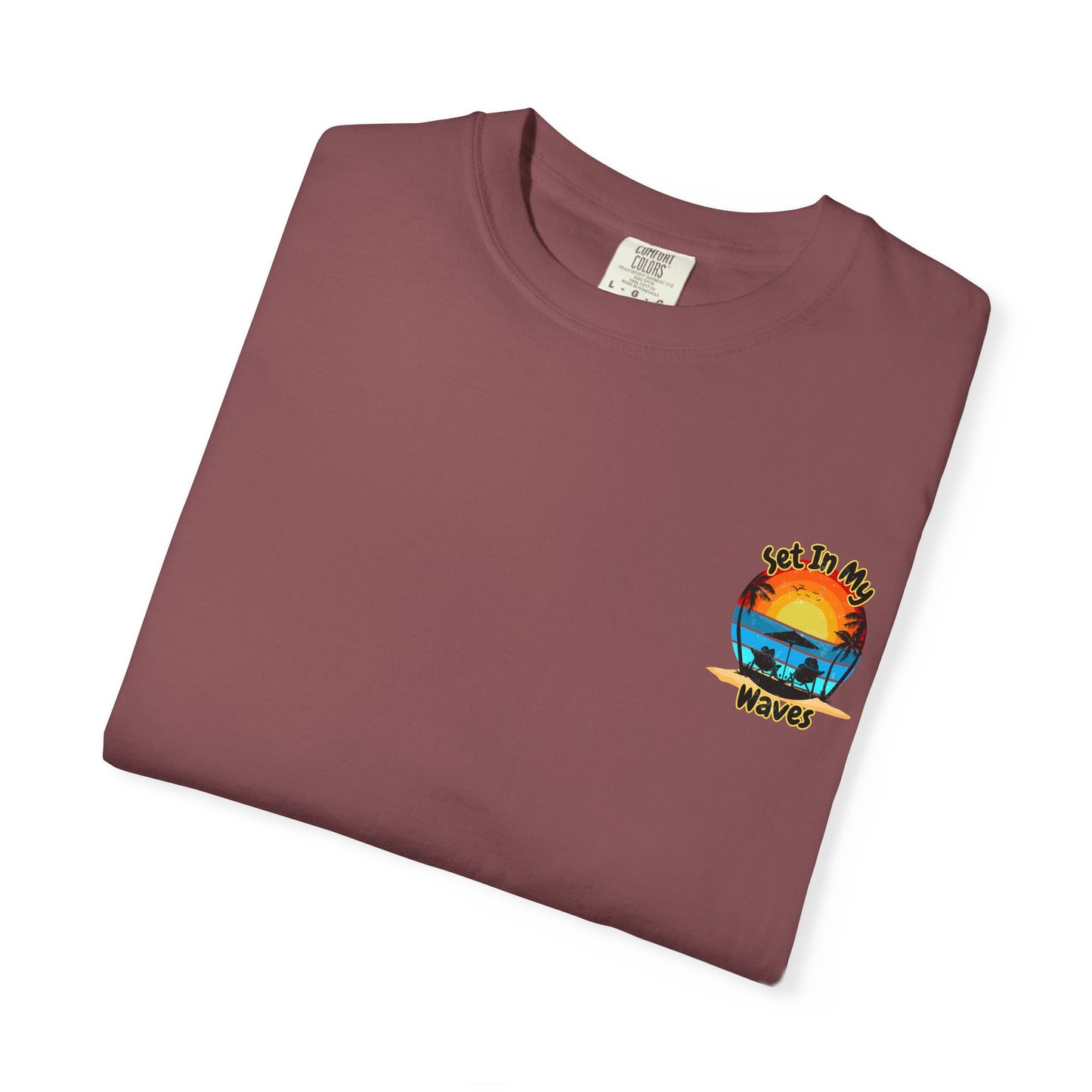 Sunset Surf T-Shirt — "Set In My Waves" Retro Beach Graphic Tee