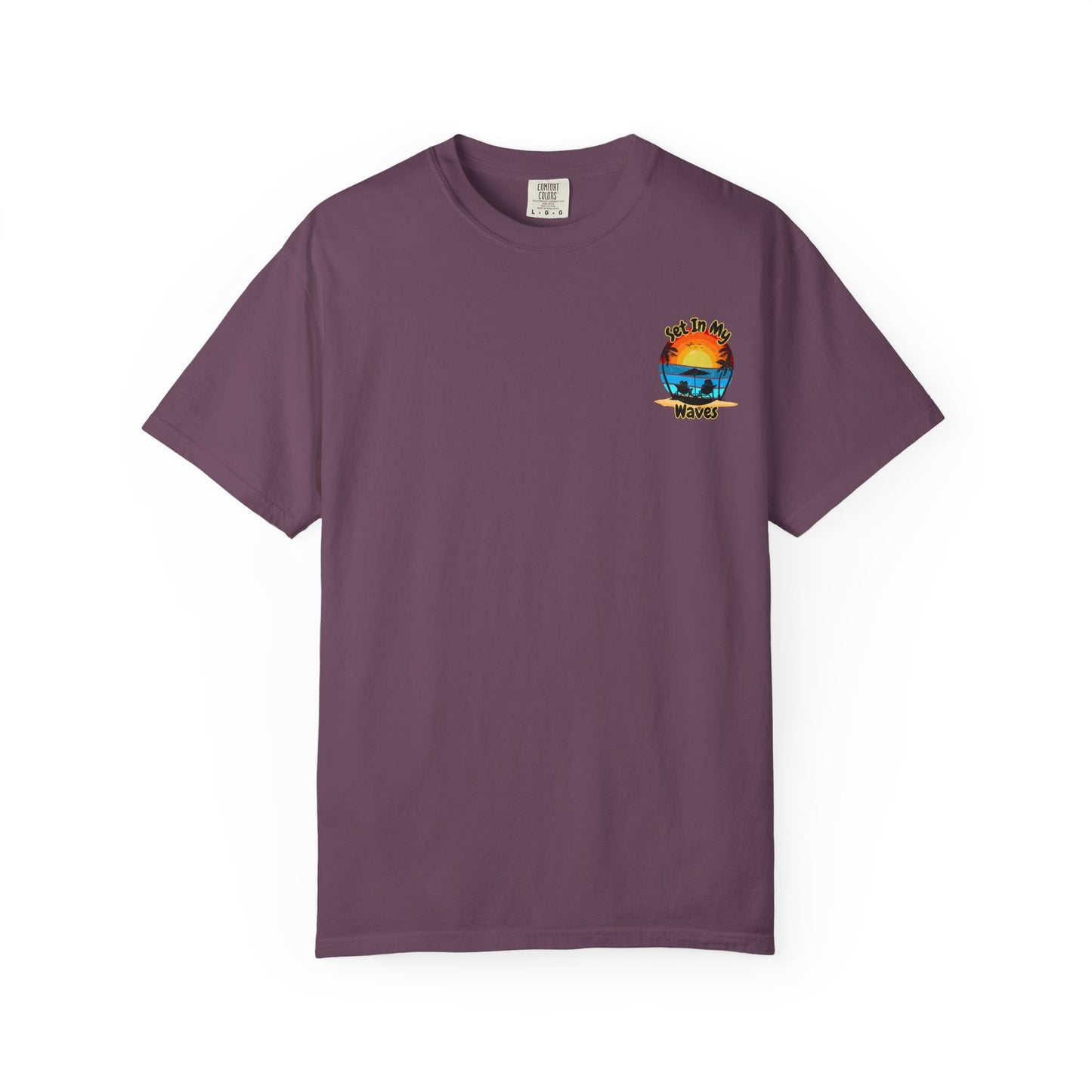 Sunset Surf T-Shirt — "Set In My Waves" Retro Beach Graphic Tee