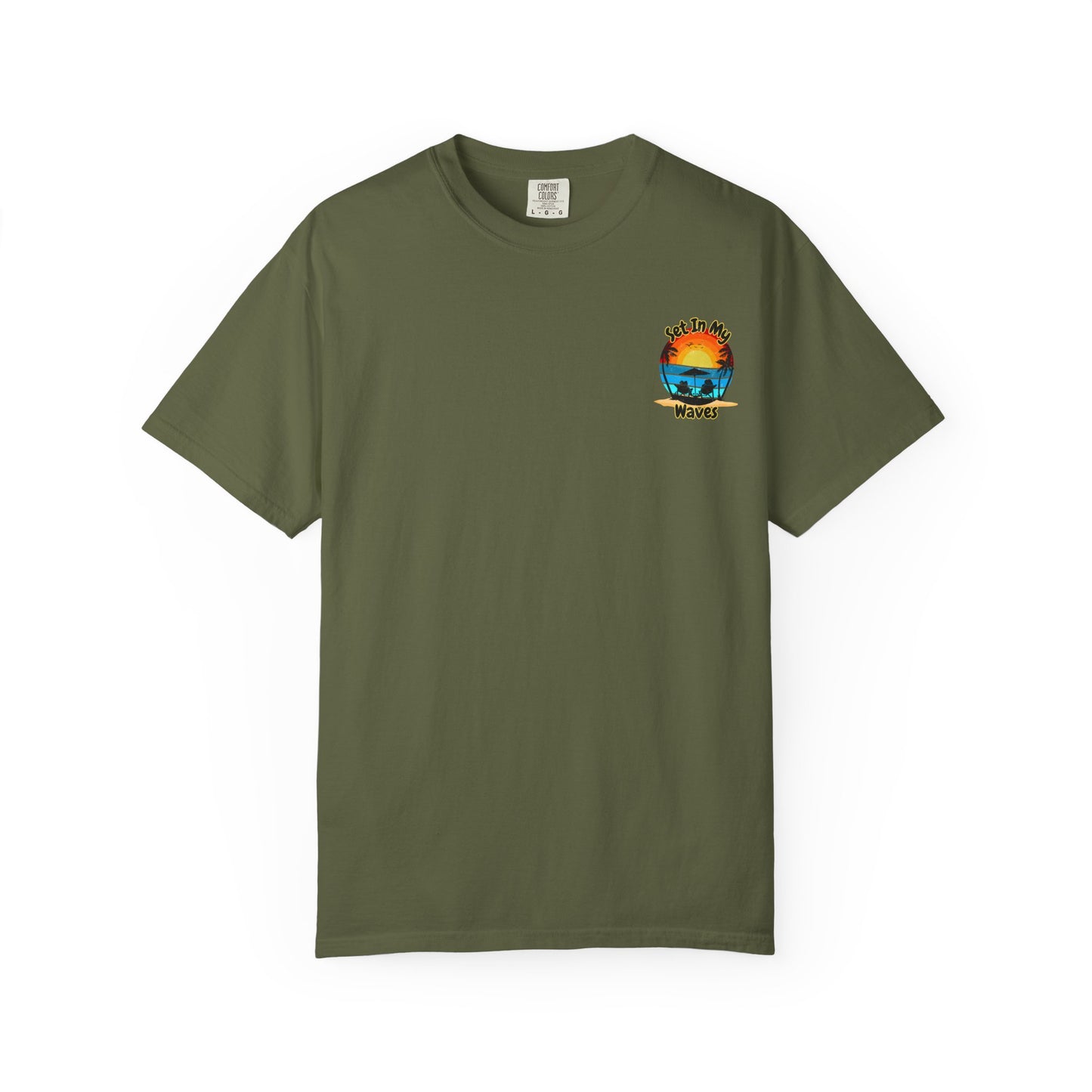 Sunset Surf T-Shirt — "Set In My Waves" Retro Beach Graphic Tee