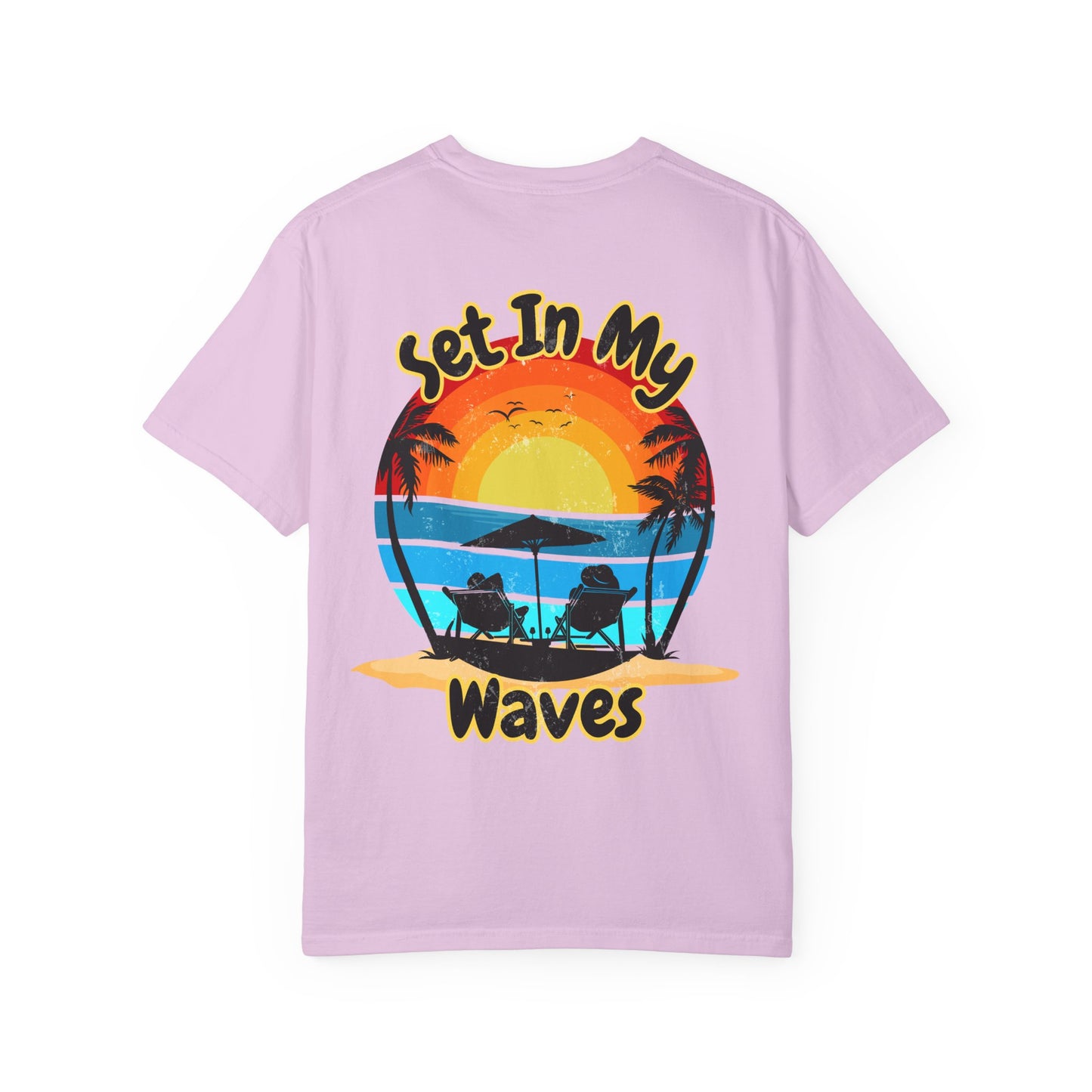 Sunset Surf T-Shirt — "Set In My Waves" Retro Beach Graphic Tee