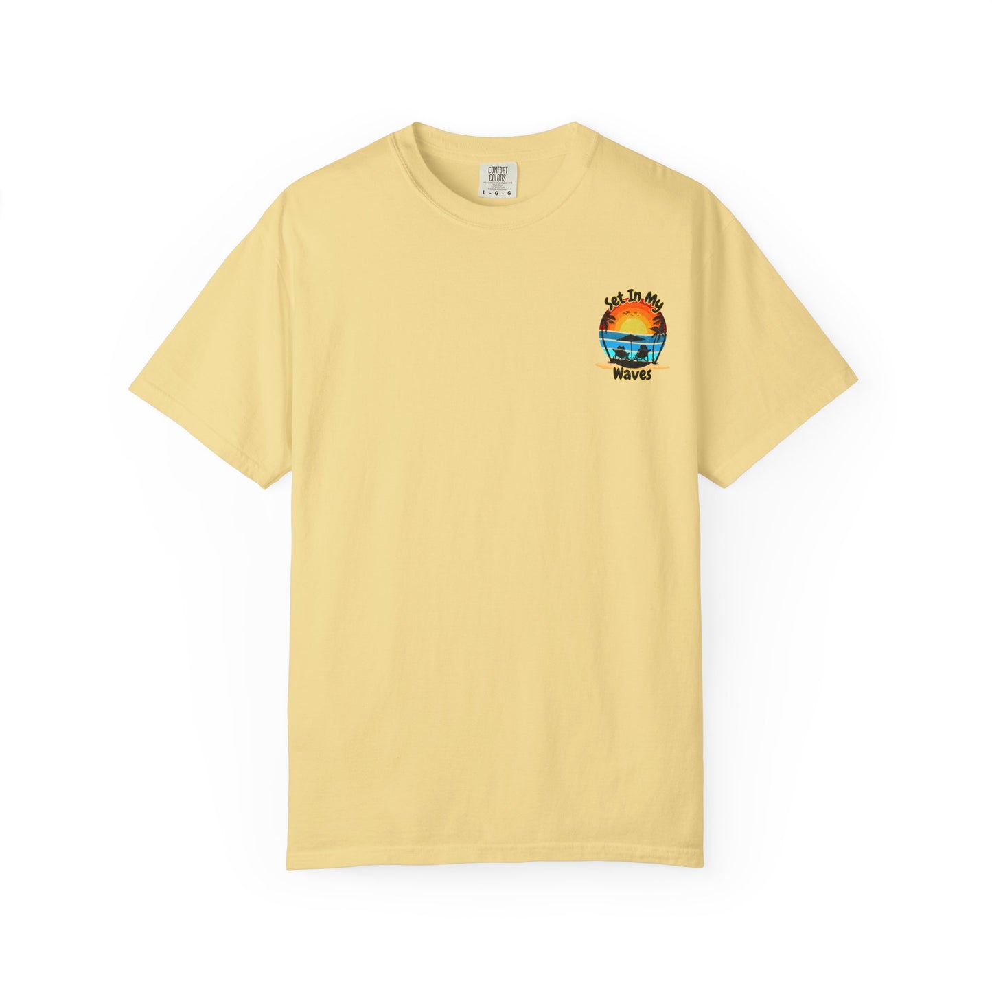 Sunset Surf T-Shirt — "Set In My Waves" Retro Beach Graphic Tee