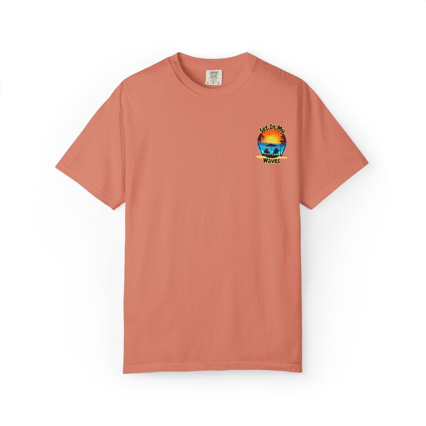 Sunset Surf T-Shirt — "Set In My Waves" Retro Beach Graphic Tee