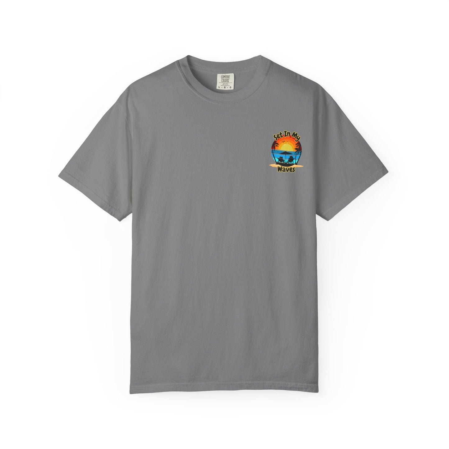 Sunset Surf T-Shirt — "Set In My Waves" Retro Beach Graphic Tee