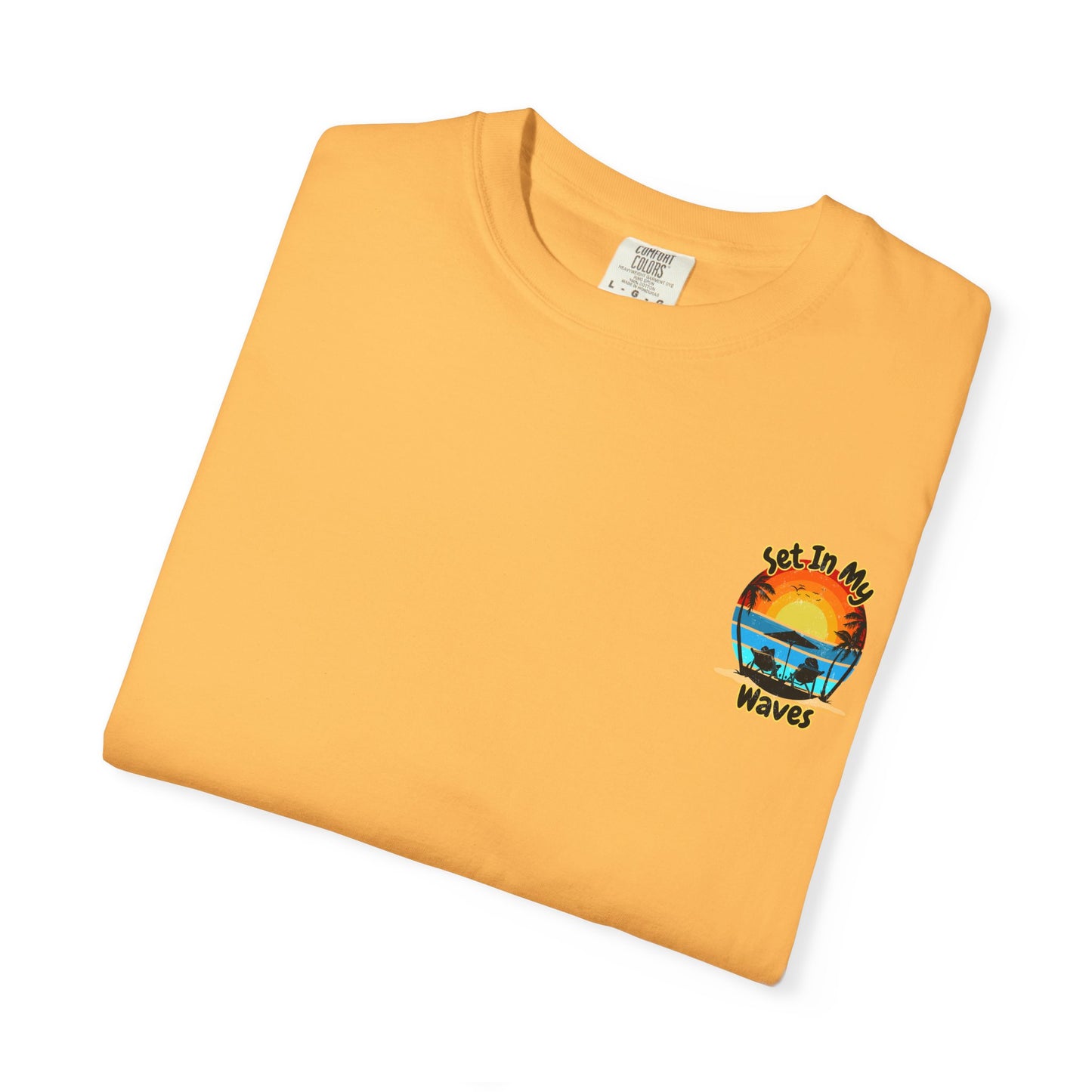 Sunset Surf T-Shirt — "Set In My Waves" Retro Beach Graphic Tee