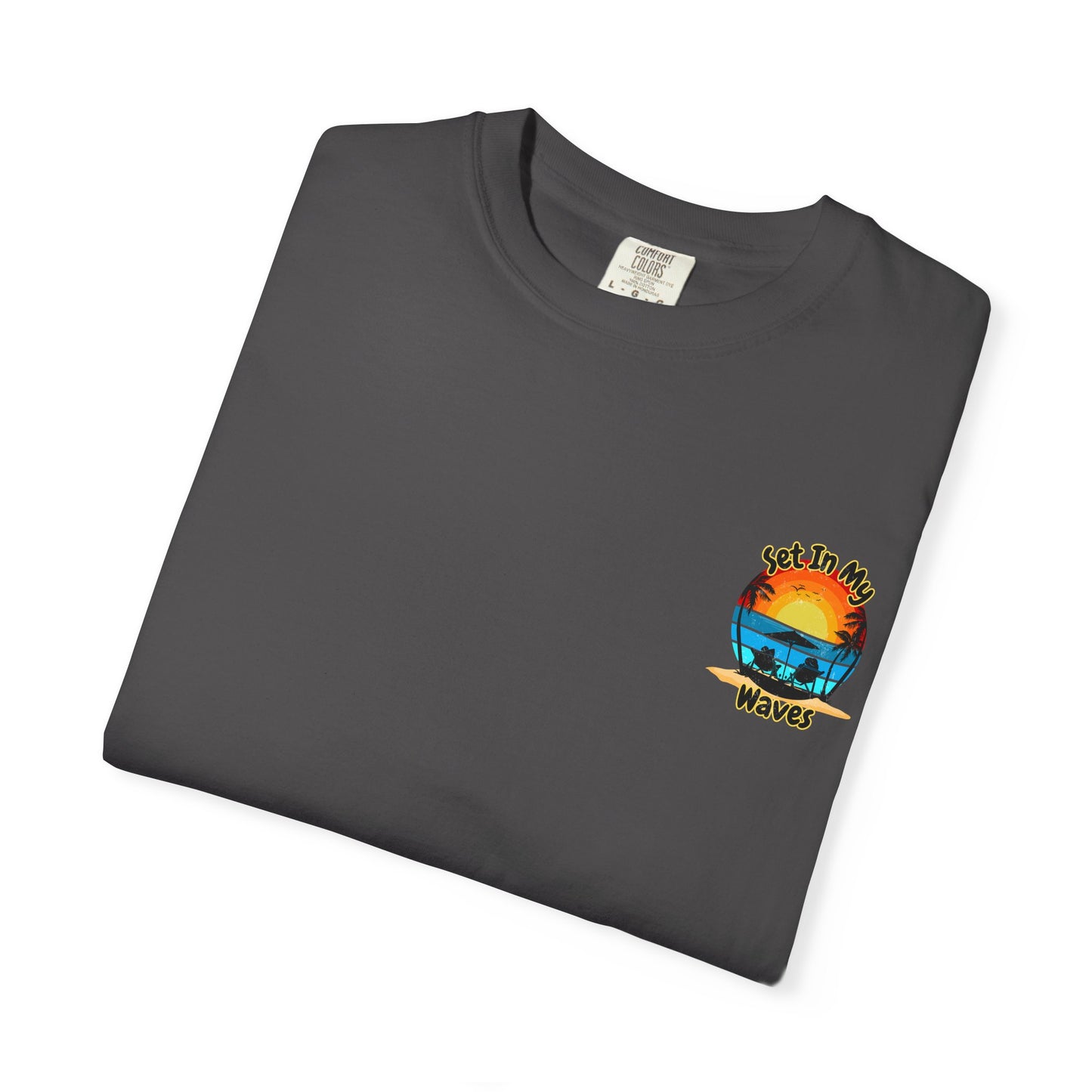 Sunset Surf T-Shirt — "Set In My Waves" Retro Beach Graphic Tee