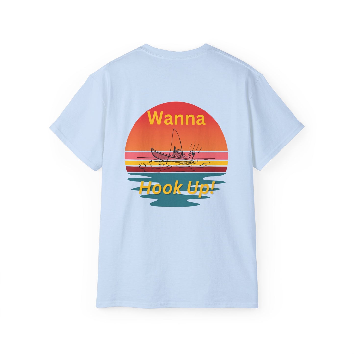 Wanna Hook Up? Fishing Sunset Tee — Graphic Fishing T‑Shirt