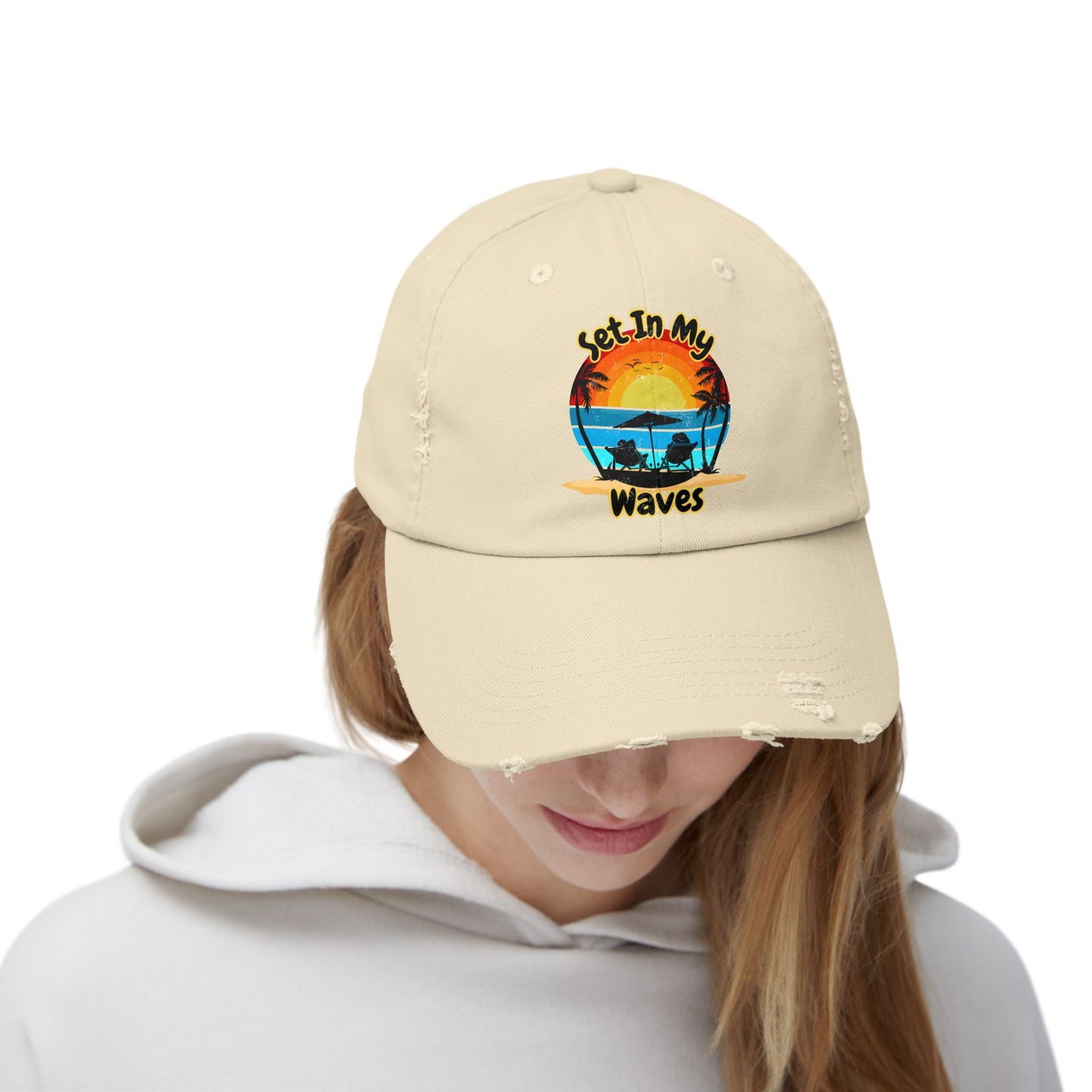 "Set In My Waves" Tropical Distressed Cap