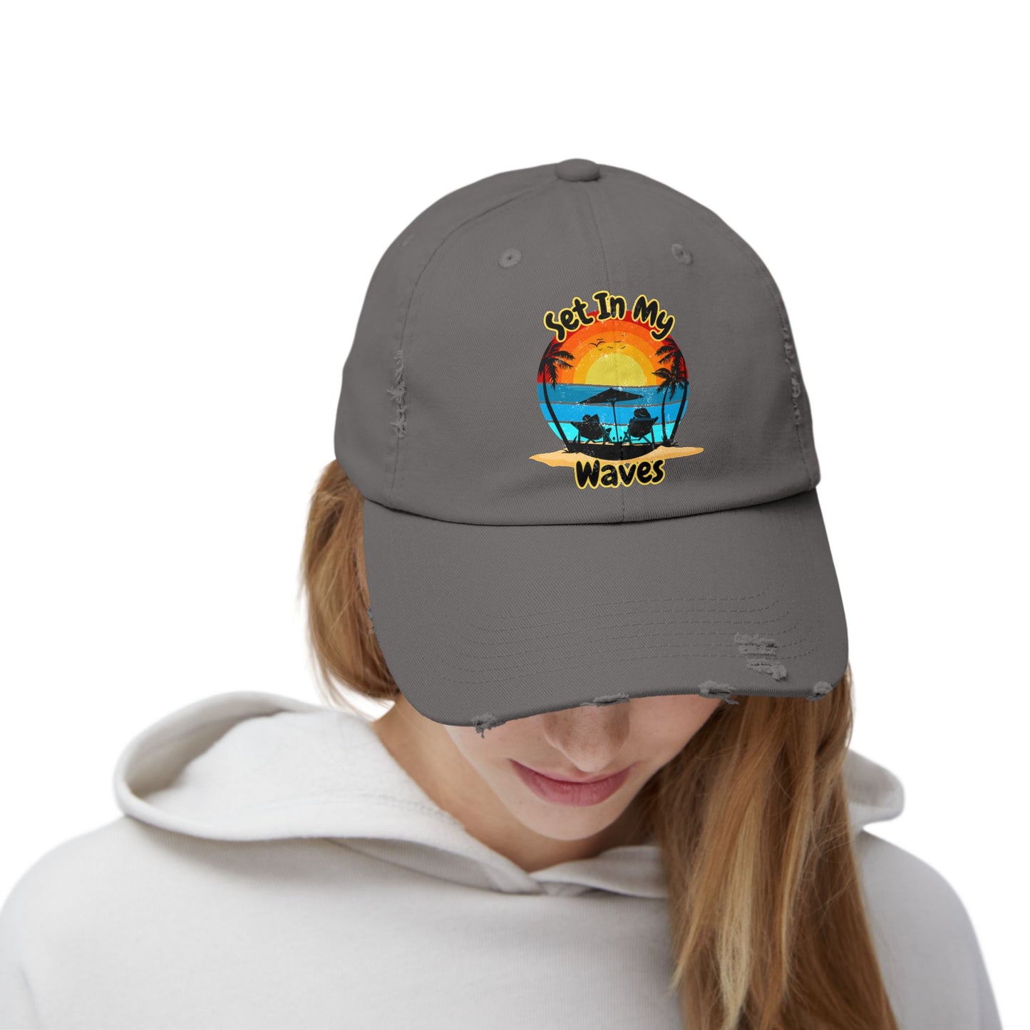 "Set In My Waves" Tropical Distressed Cap