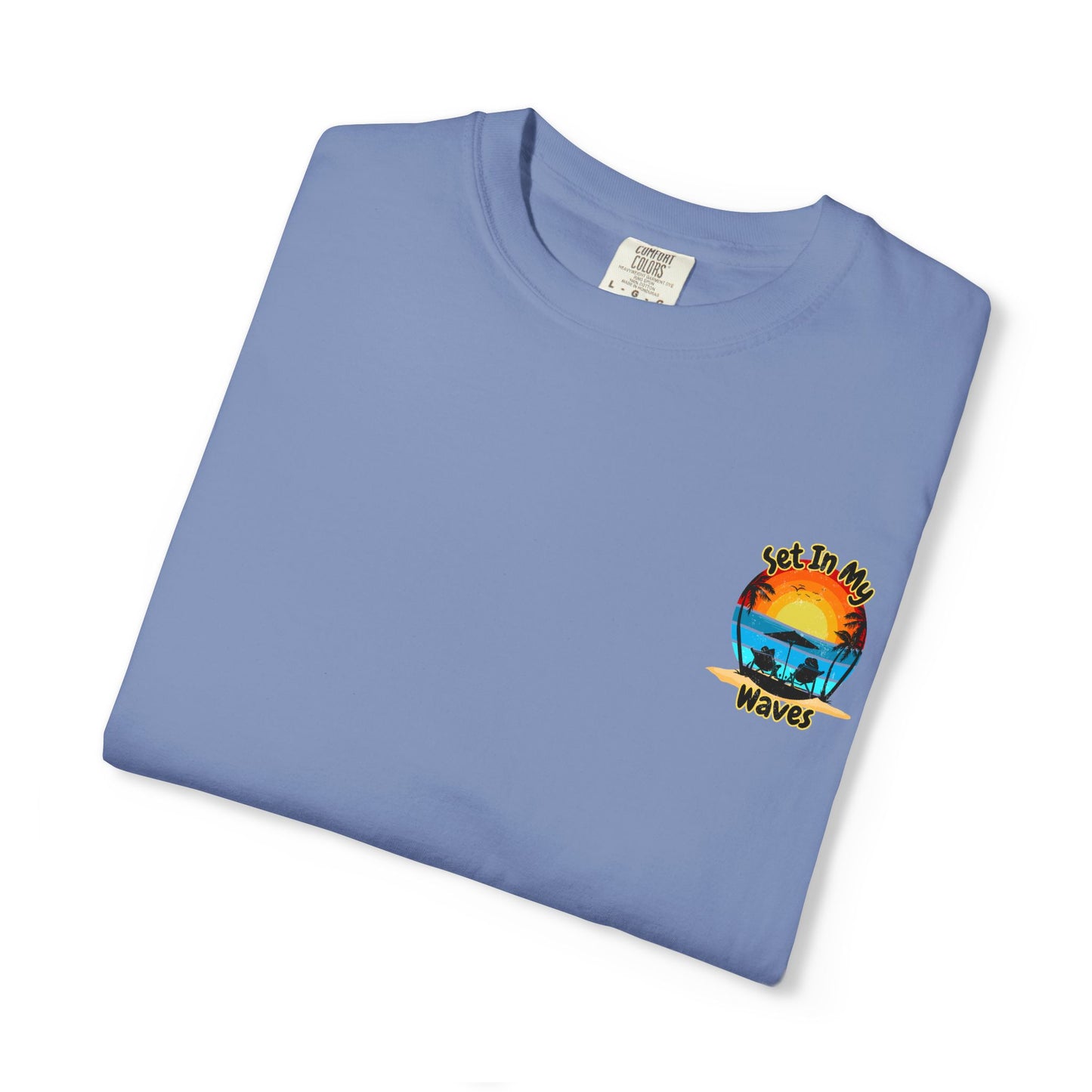 Sunset Surf T-Shirt — "Set In My Waves" Retro Beach Graphic Tee
