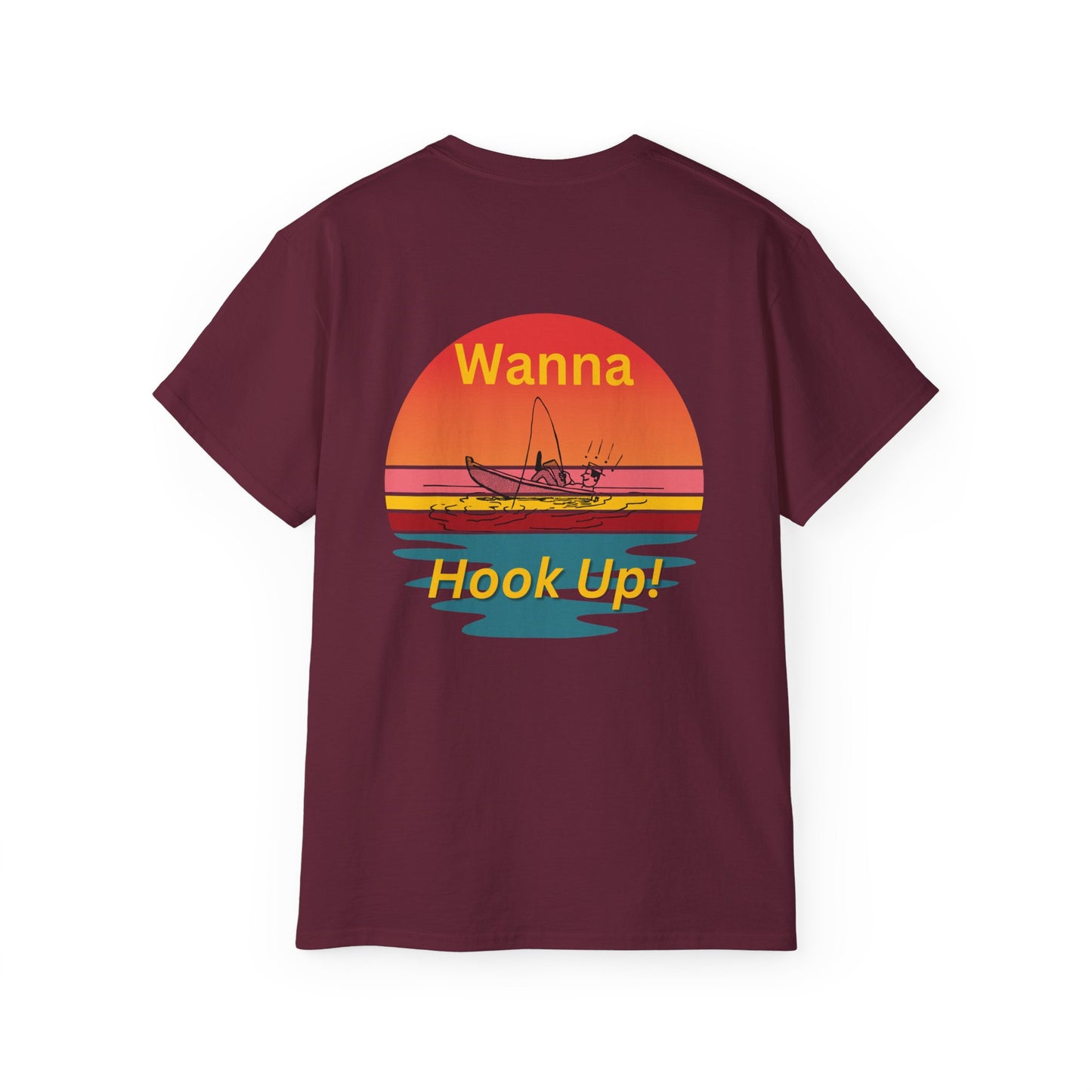Wanna Hook Up? Fishing Sunset Tee — Graphic Fishing T‑Shirt