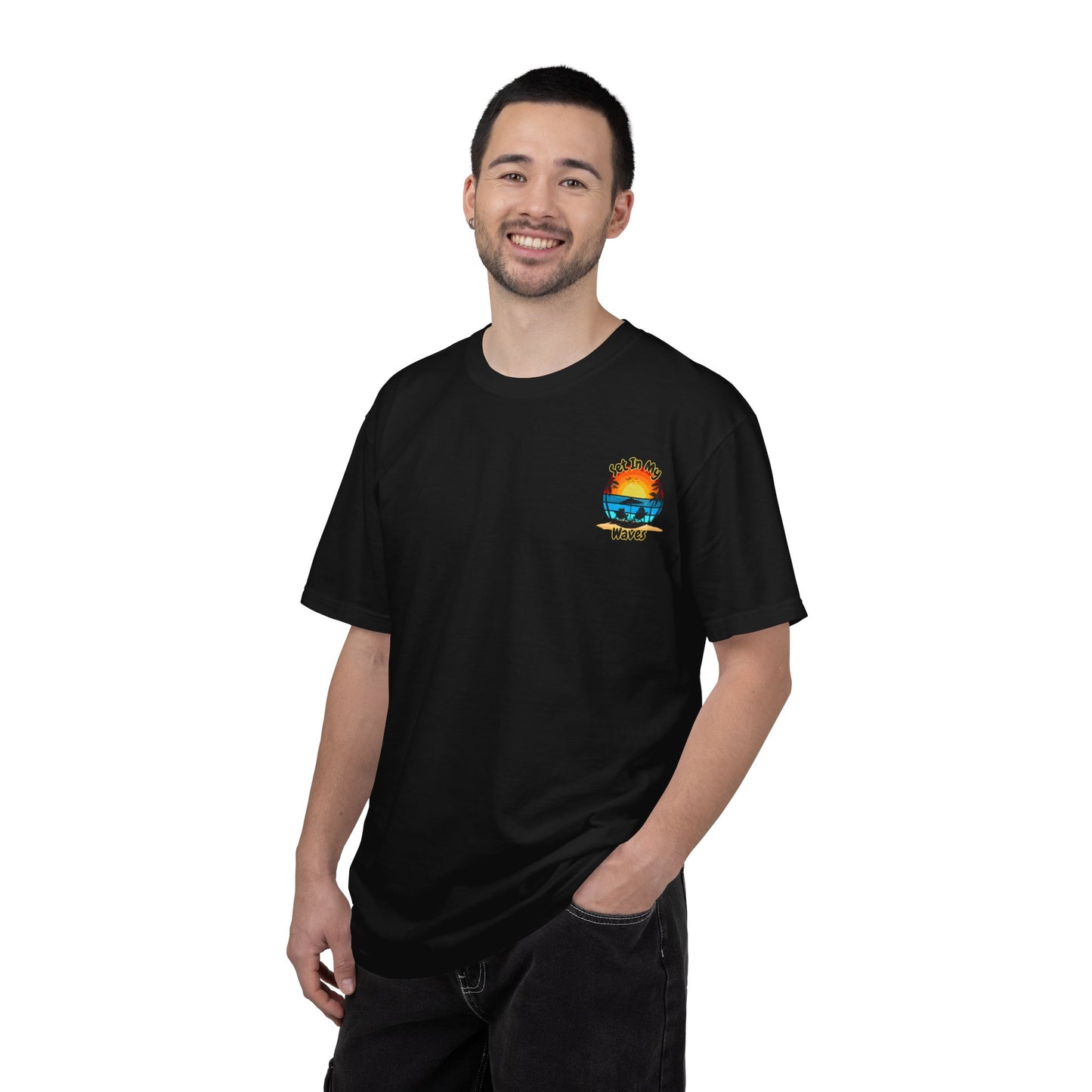 Sunset Surf T-Shirt — "Set In My Waves" Retro Beach Graphic Tee
