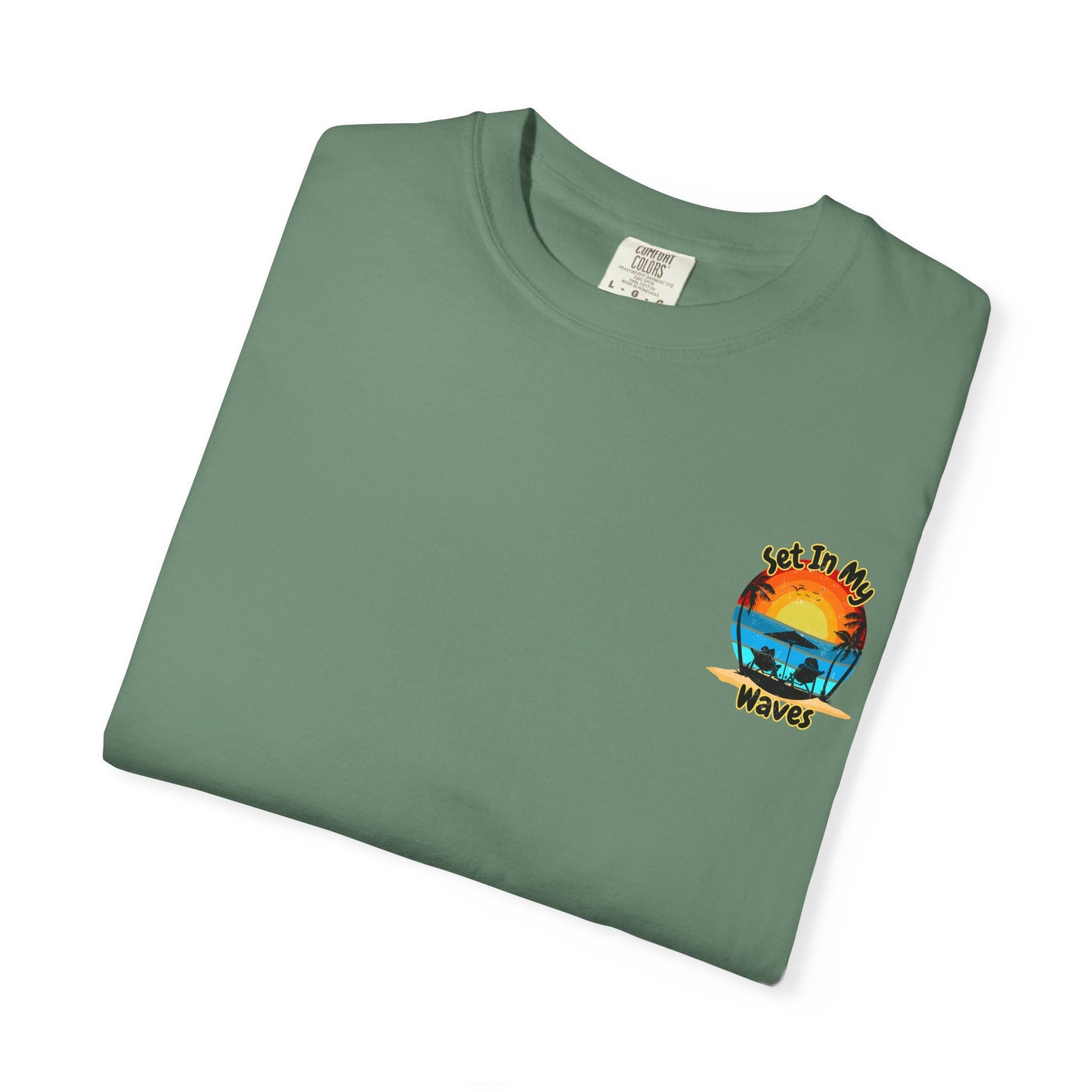 Sunset Surf T-Shirt — "Set In My Waves" Retro Beach Graphic Tee