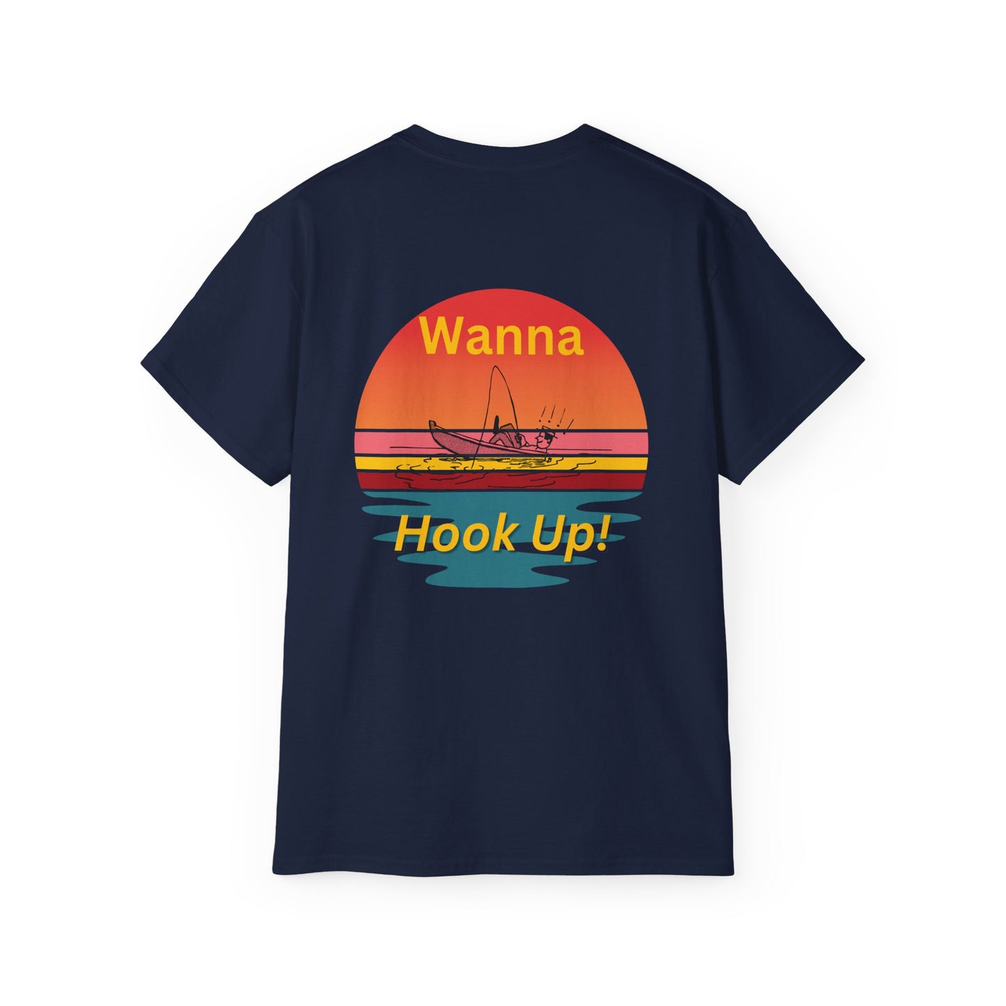 Wanna Hook Up? Fishing Sunset Tee — Graphic Fishing T‑Shirt