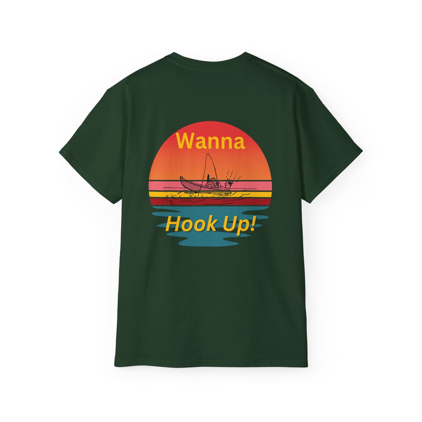 Wanna Hook Up? Fishing Sunset Tee — Graphic Fishing T‑Shirt