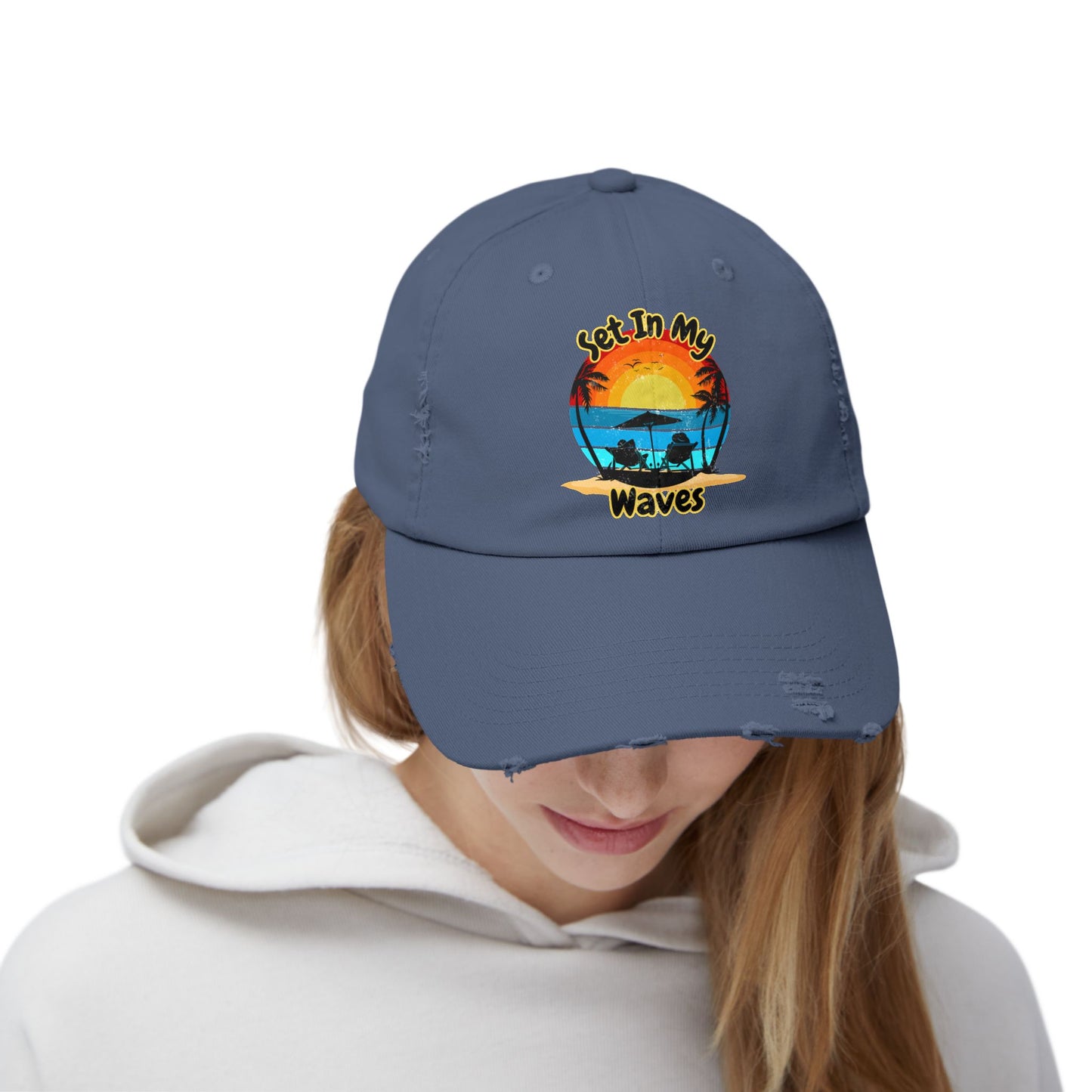 "Set In My Waves" Tropical Distressed Cap