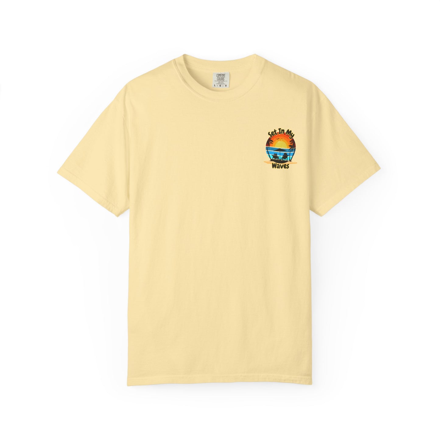 Sunset Surf T-Shirt — "Set In My Waves" Retro Beach Graphic Tee