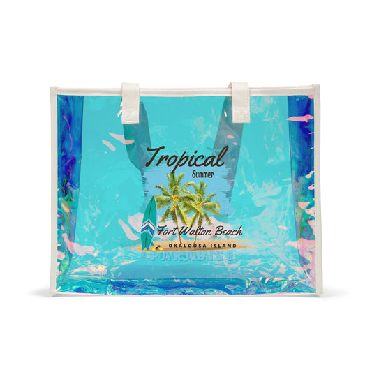 Tropical Holographic Beach Tote Bag, Summer Essentials, Vacation Vibes, Poolside Accessory, Lightweight Carry-All