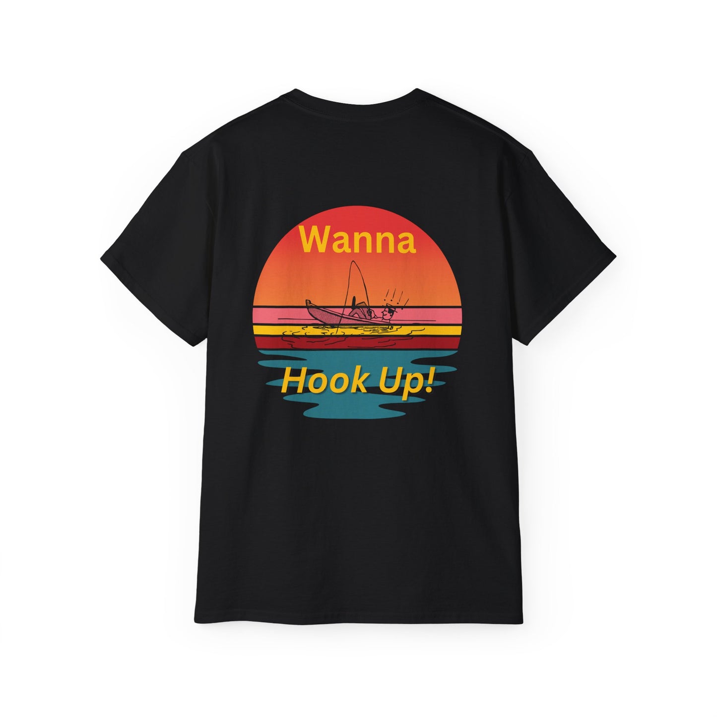 Wanna Hook Up? Fishing Sunset Tee — Graphic Fishing T‑Shirt