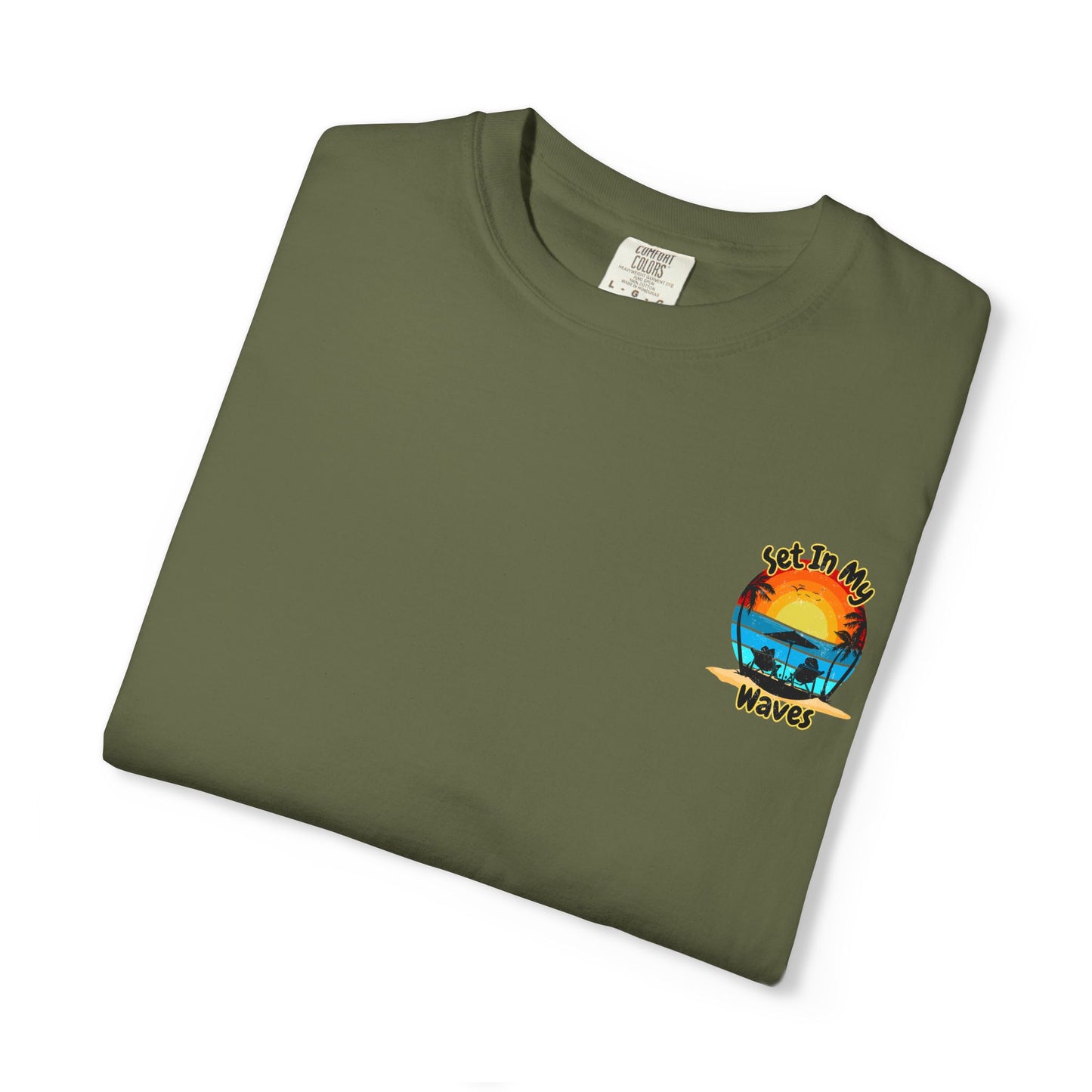 Sunset Surf T-Shirt — "Set In My Waves" Retro Beach Graphic Tee